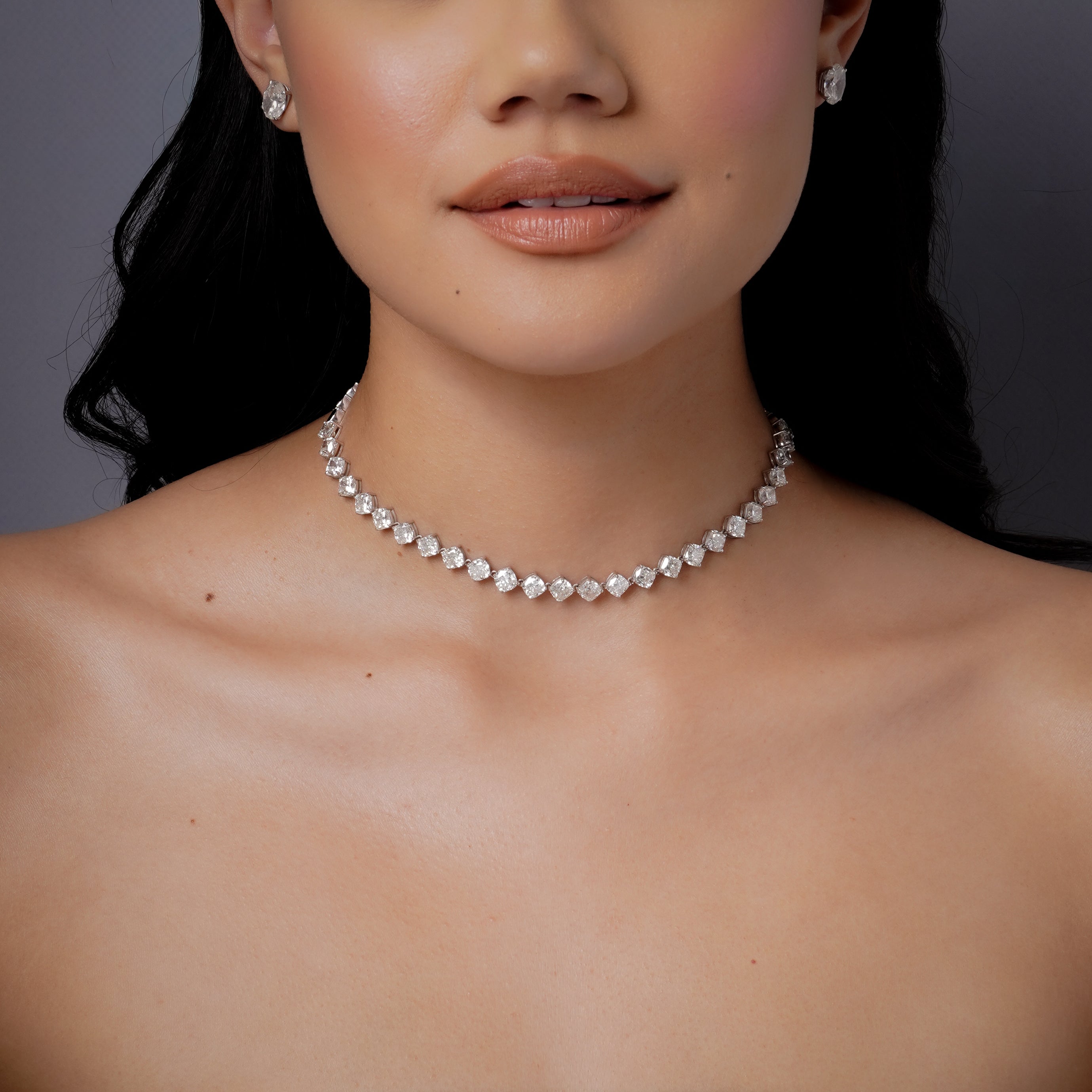 SHAY Diamond Cushion Tennis Necklace, 25.84ct, 18k gold, primary view