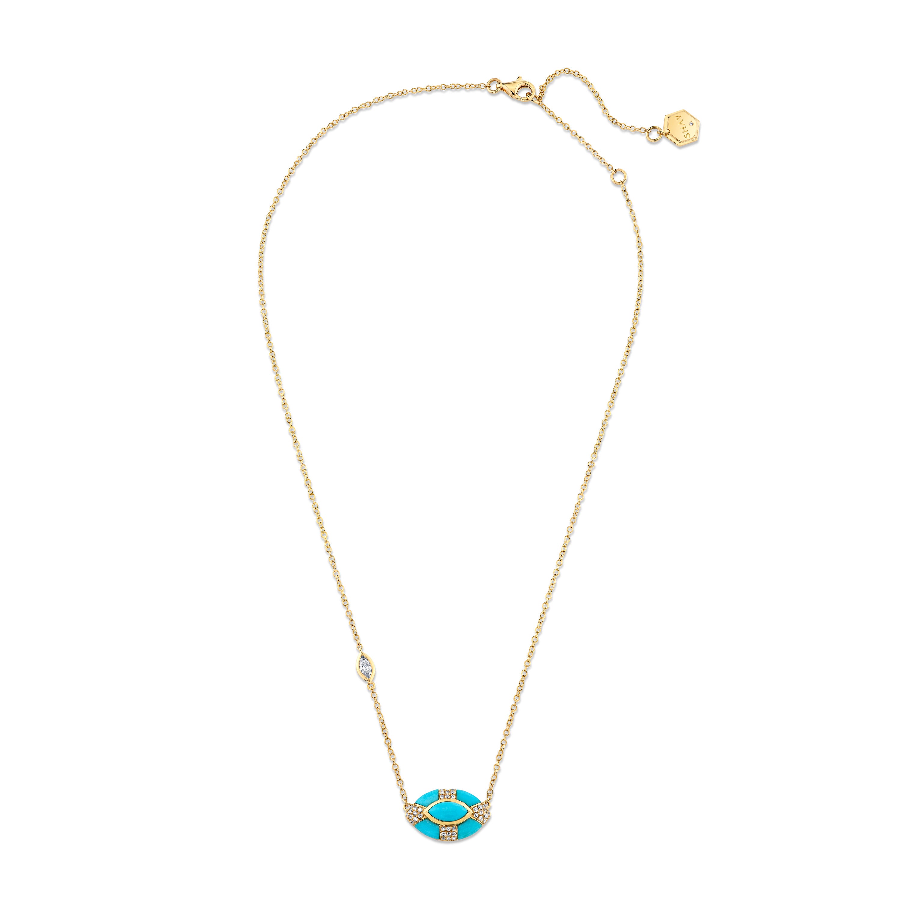 READY TO SHIP TURQUOISE & DIAMOND RIVIERA EVIL EYE NECKLACE