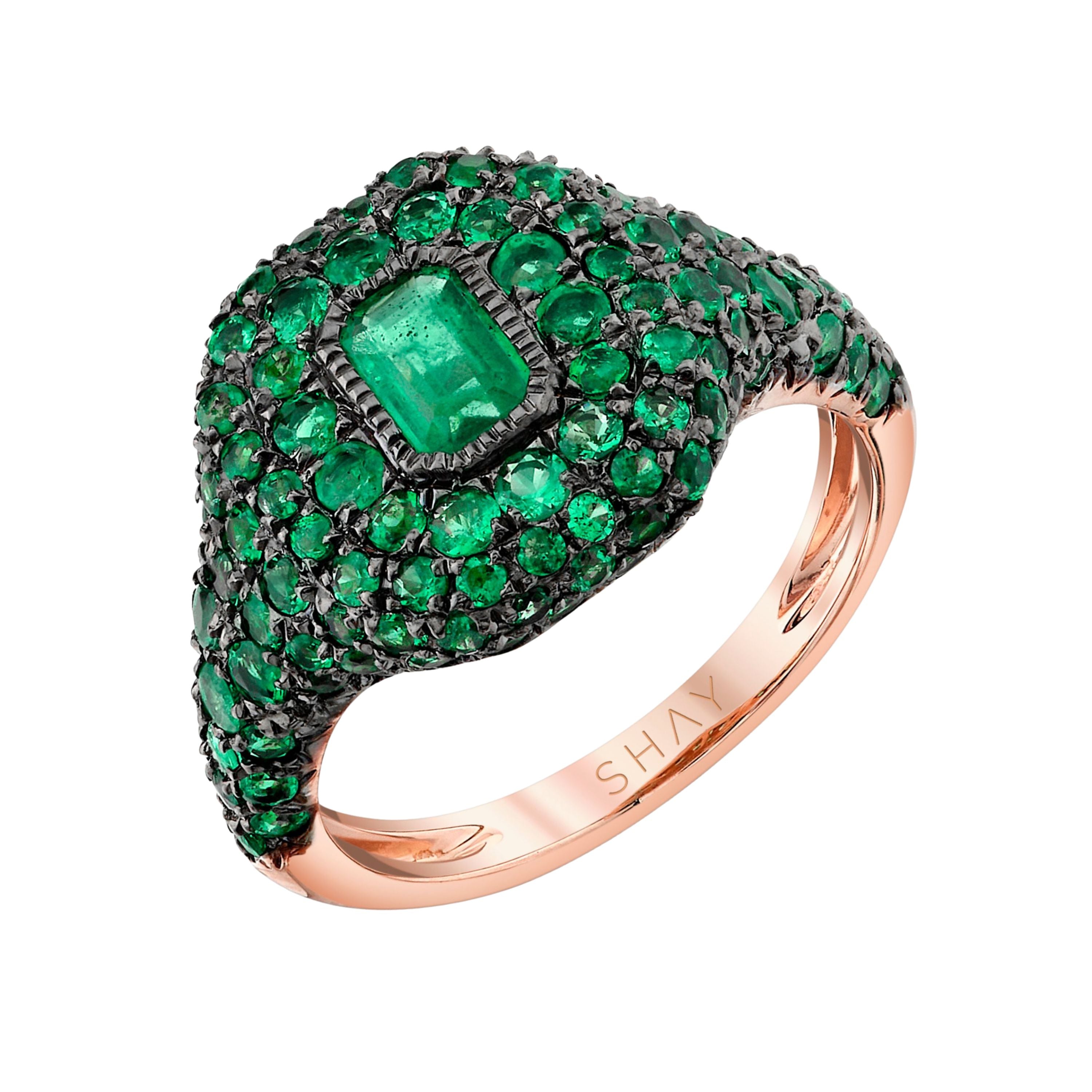 EMERALD PAVE PINKY RING