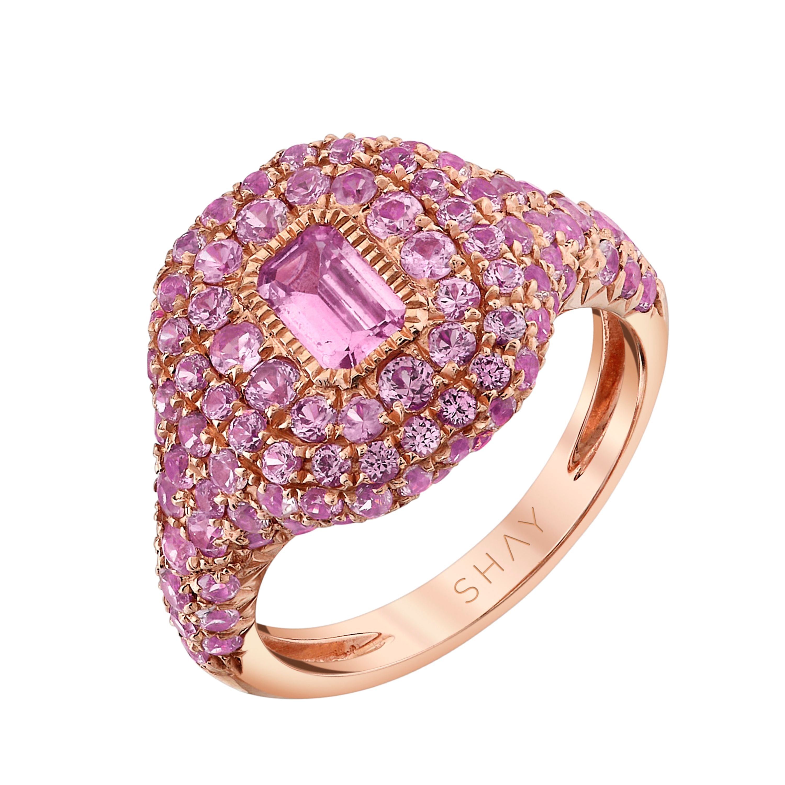 READY TO SHIP PINK SAPPHIRE PAVE PINKY RING