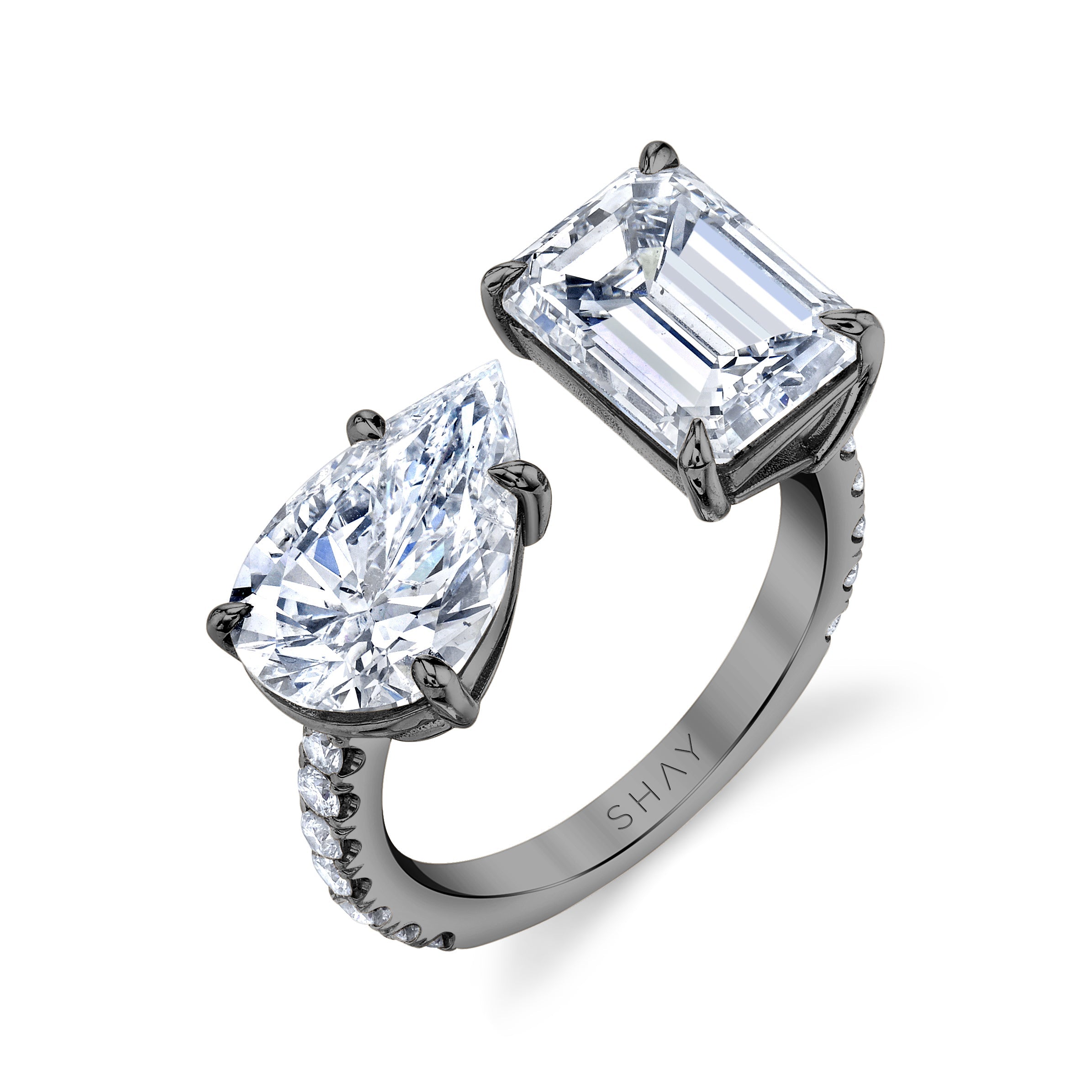 SHAY Diamond Emerald & Pear Twin Ring, 8.91ct, 18k white gold, additional view 2