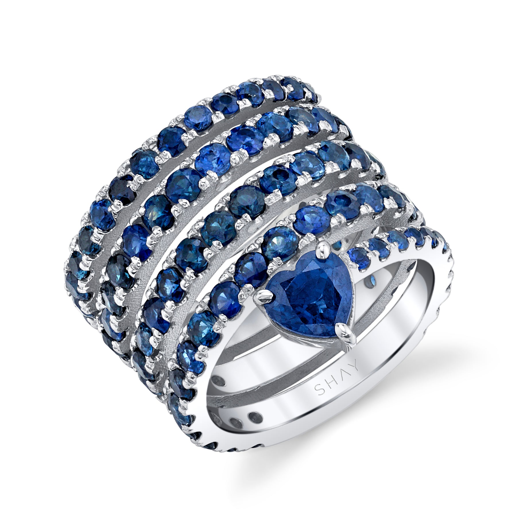 SHAY Ready to Ship Blue Sapphire Spiral Heart Pinky Ring, 18k gold, primary view