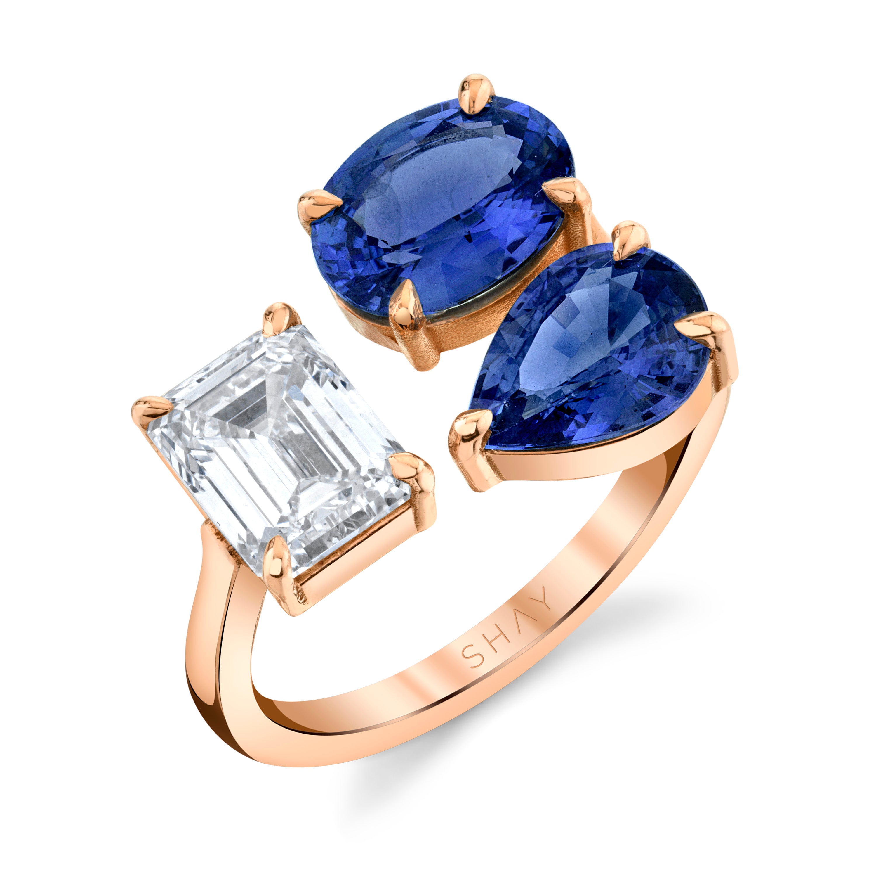 SHAY Blue Sapphire & Diamond Triple Threat Ring, 4.2ct, 18k gold, side view