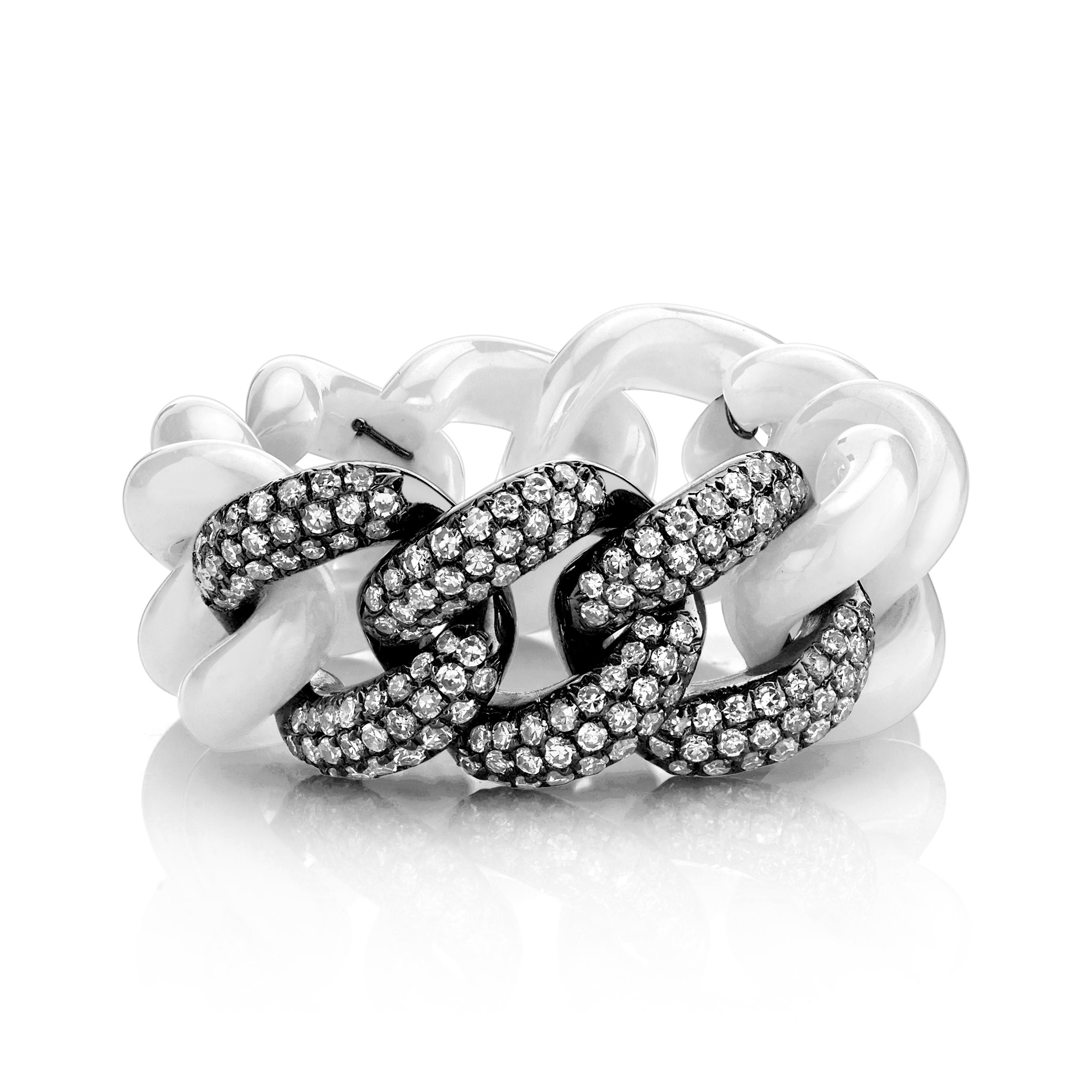 SHAY Ready to Ship White Ceramic Pave Essential Link Ring, 18k gold, side view