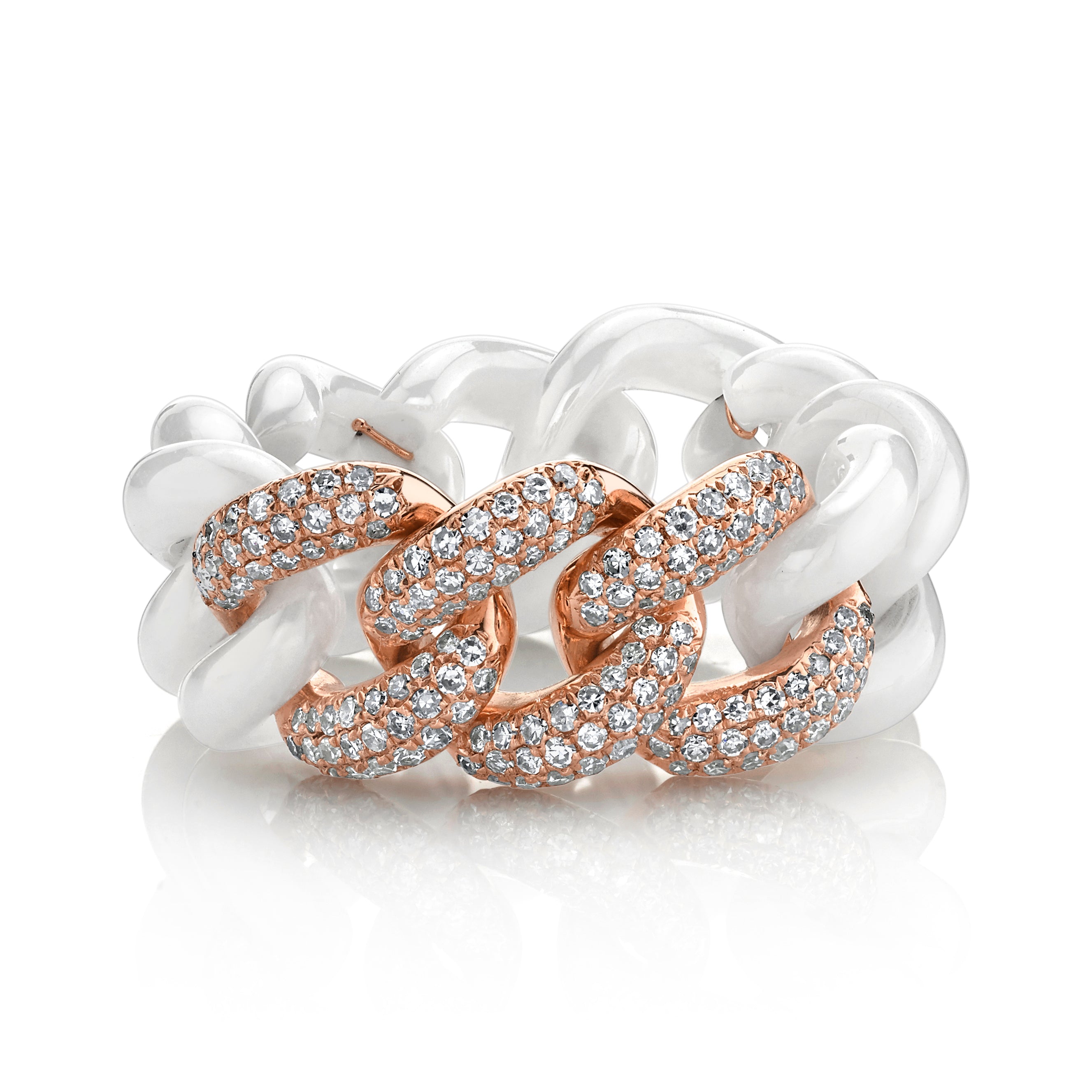 SHAY Ready to Ship White Ceramic Pave Essential Link Ring, 18k gold, additional view