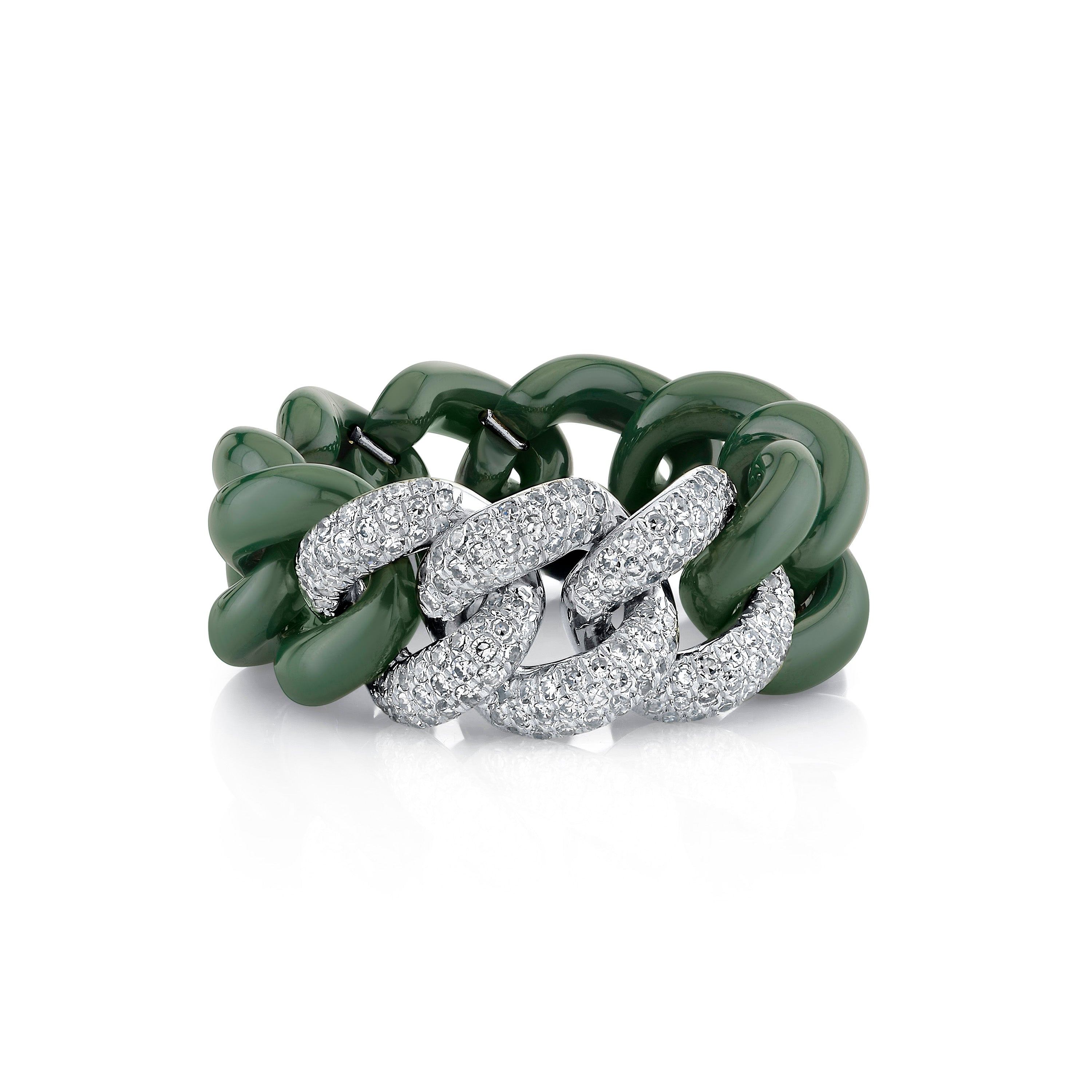 GREEN CERAMIC PAVE ESSENTIAL LINK RING