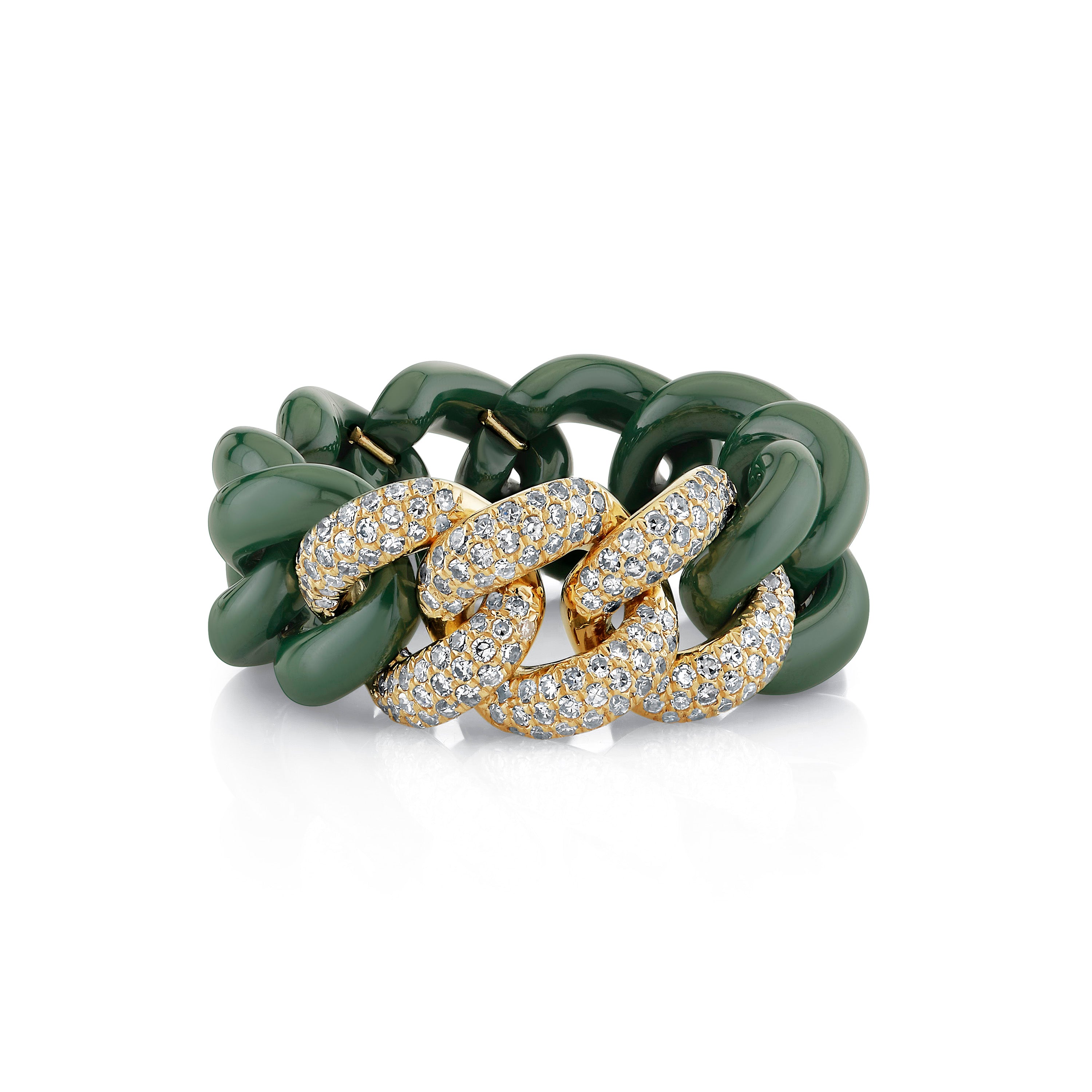 READY TO SHIP GREEN CERAMIC PAVE ESSENTIAL LINK RING