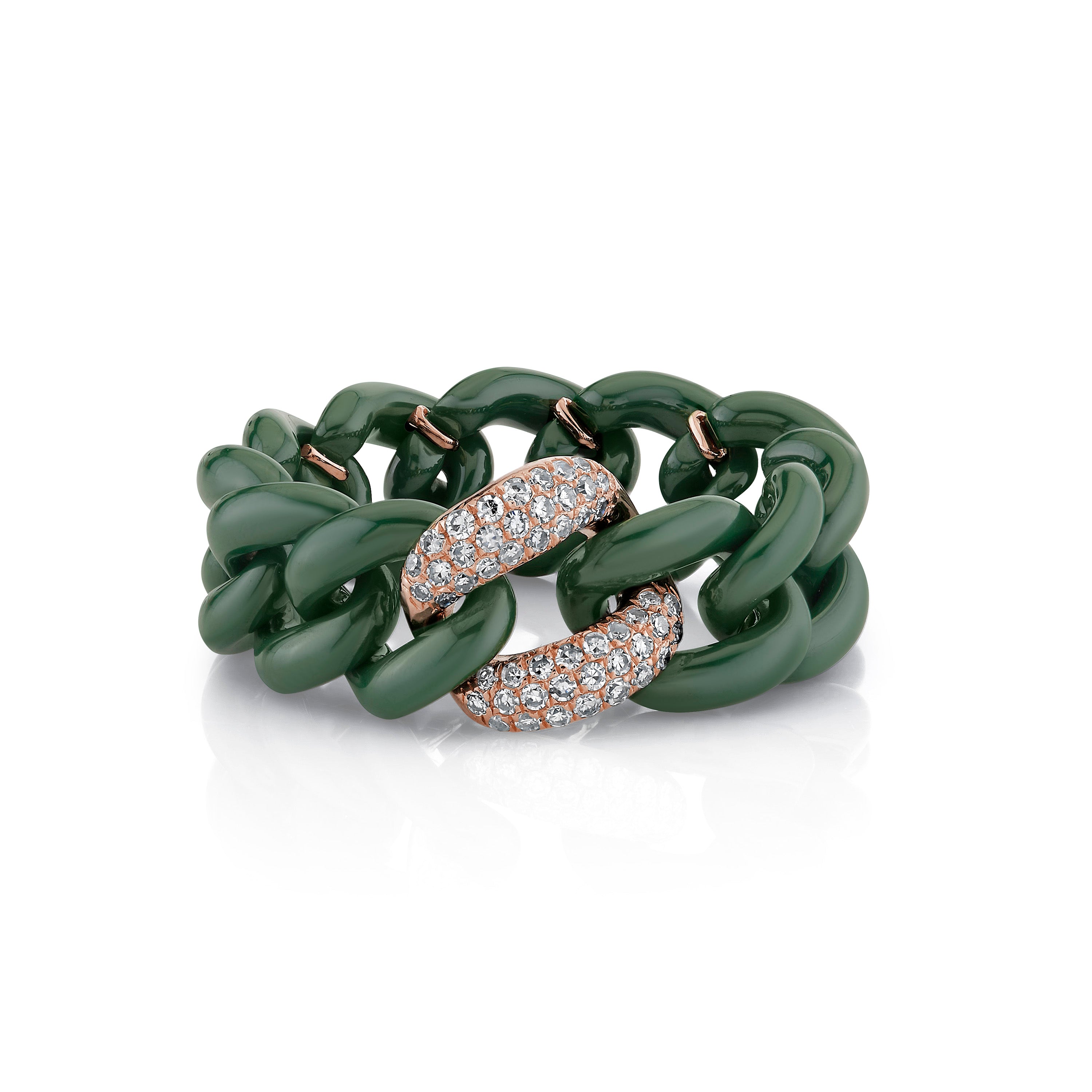 GREEN CERAMIC PAVE MEDIUM LINK RING