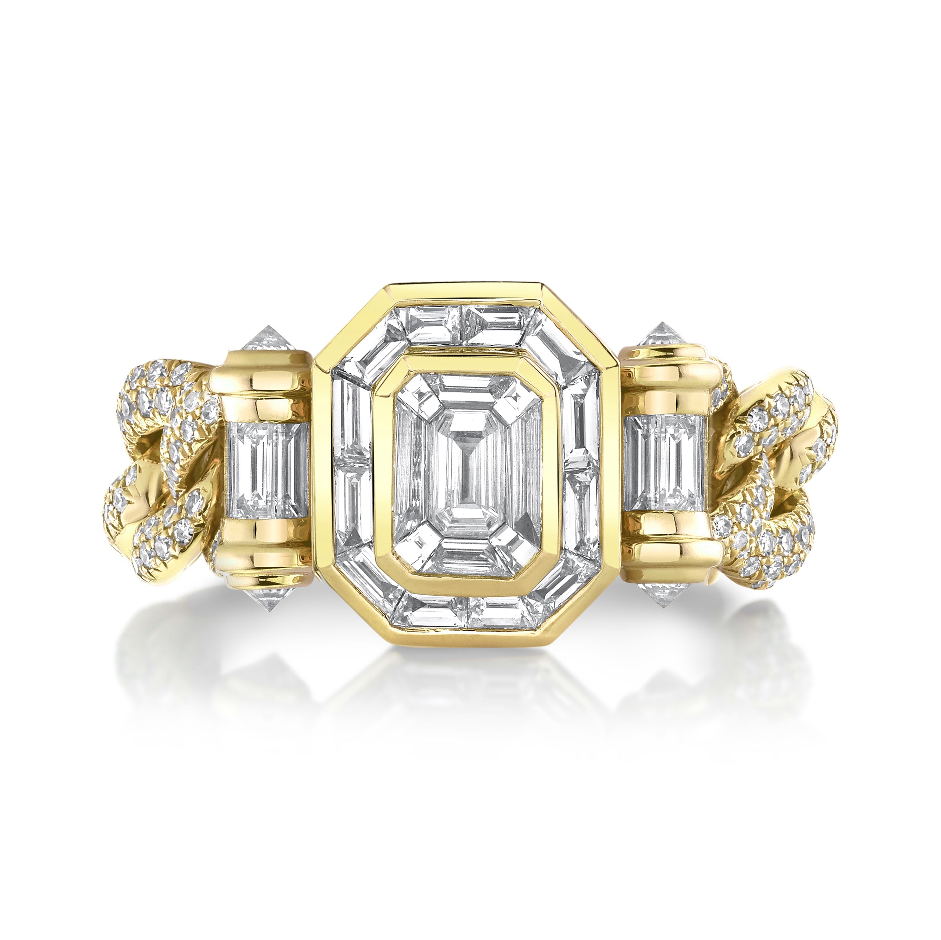 SHAY Ready to Ship Partial Diamond Halo Link Ring, 18k gold, primary view