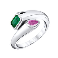 EMERALD & PINK SAPPHIRE MIXED BYPASS PINKY RING