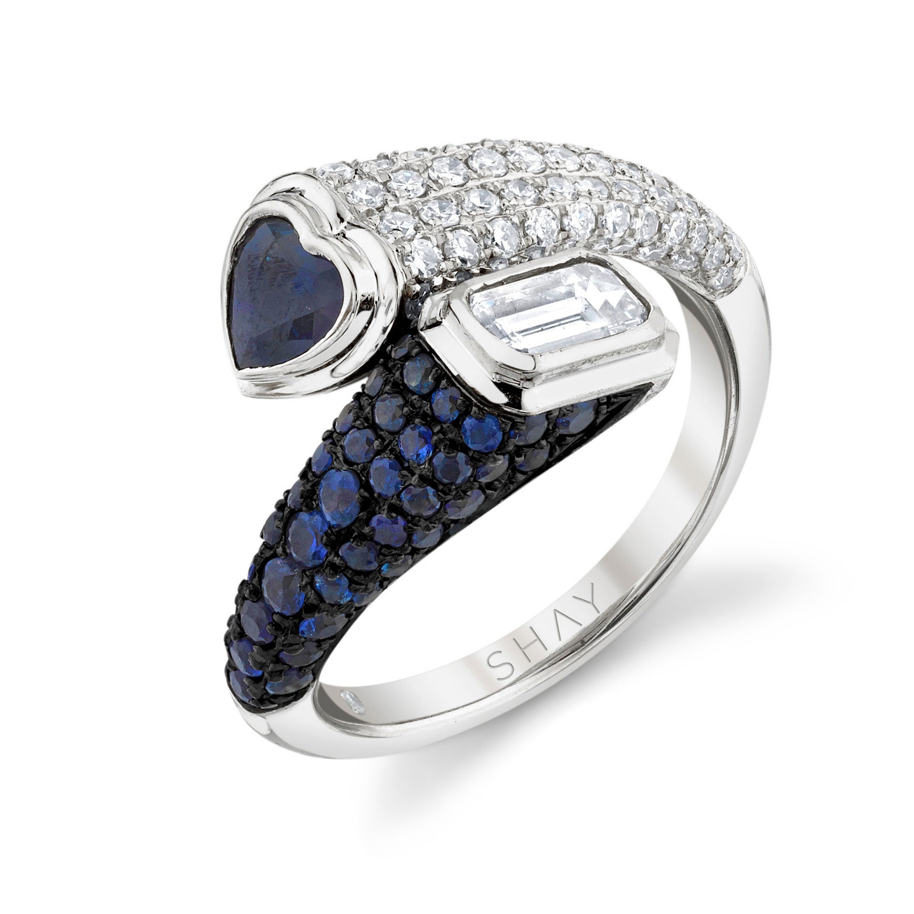 SHAY Ready to Ship Blue Sapphire & Diamond Bypass Pinky Ring, 18k gold, additional view