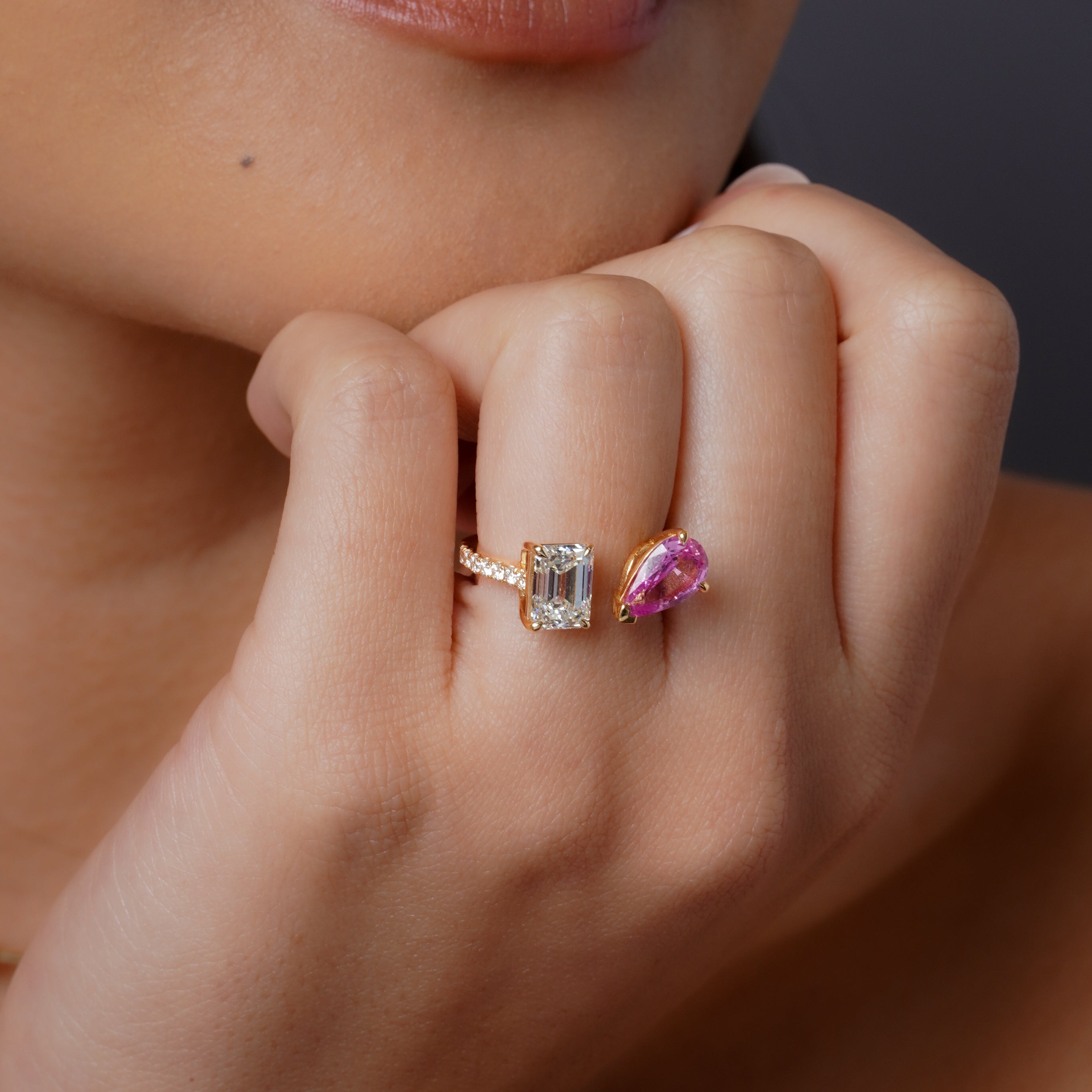 SHAY Pink Sapphire & Diamond Twin Ring, 1.98ct, 18k gold, alternate view