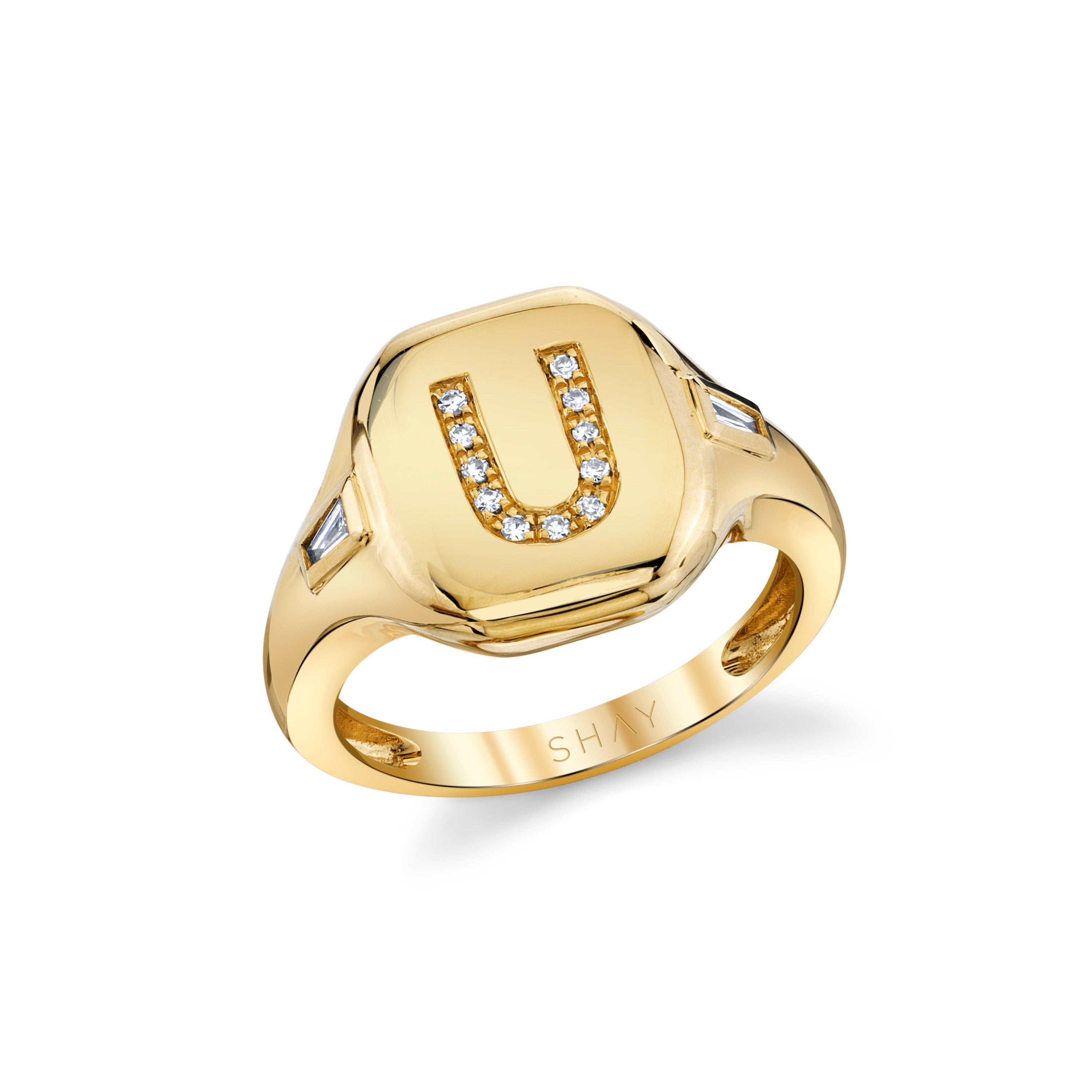 SHAY Ready to Ship Diamond Initial Pinky Ring, 0.1ct, 18k gold, additional view 4