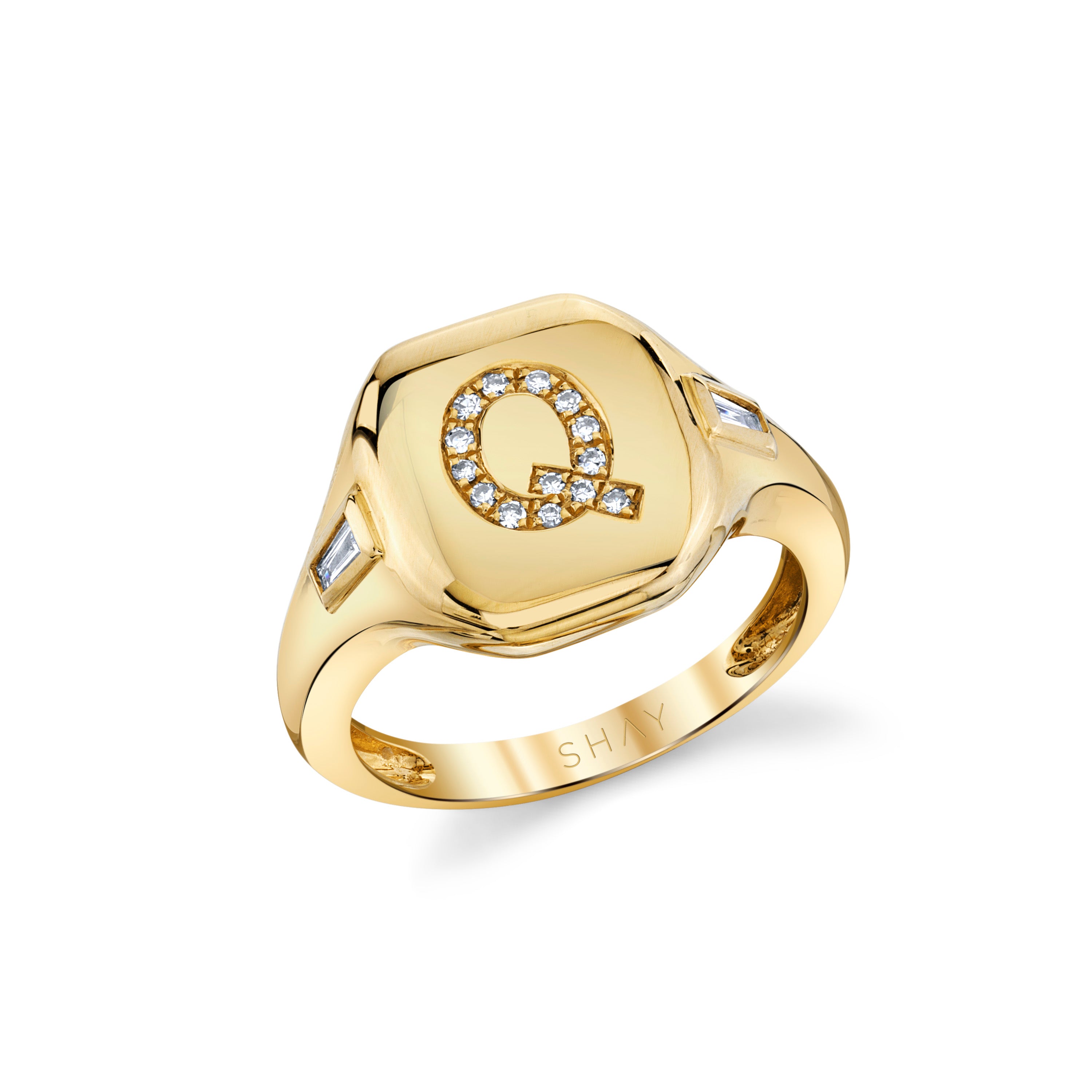 SHAY Ready to Ship Diamond Initial Pinky Ring, 0.1ct, 18k gold, additional view 3