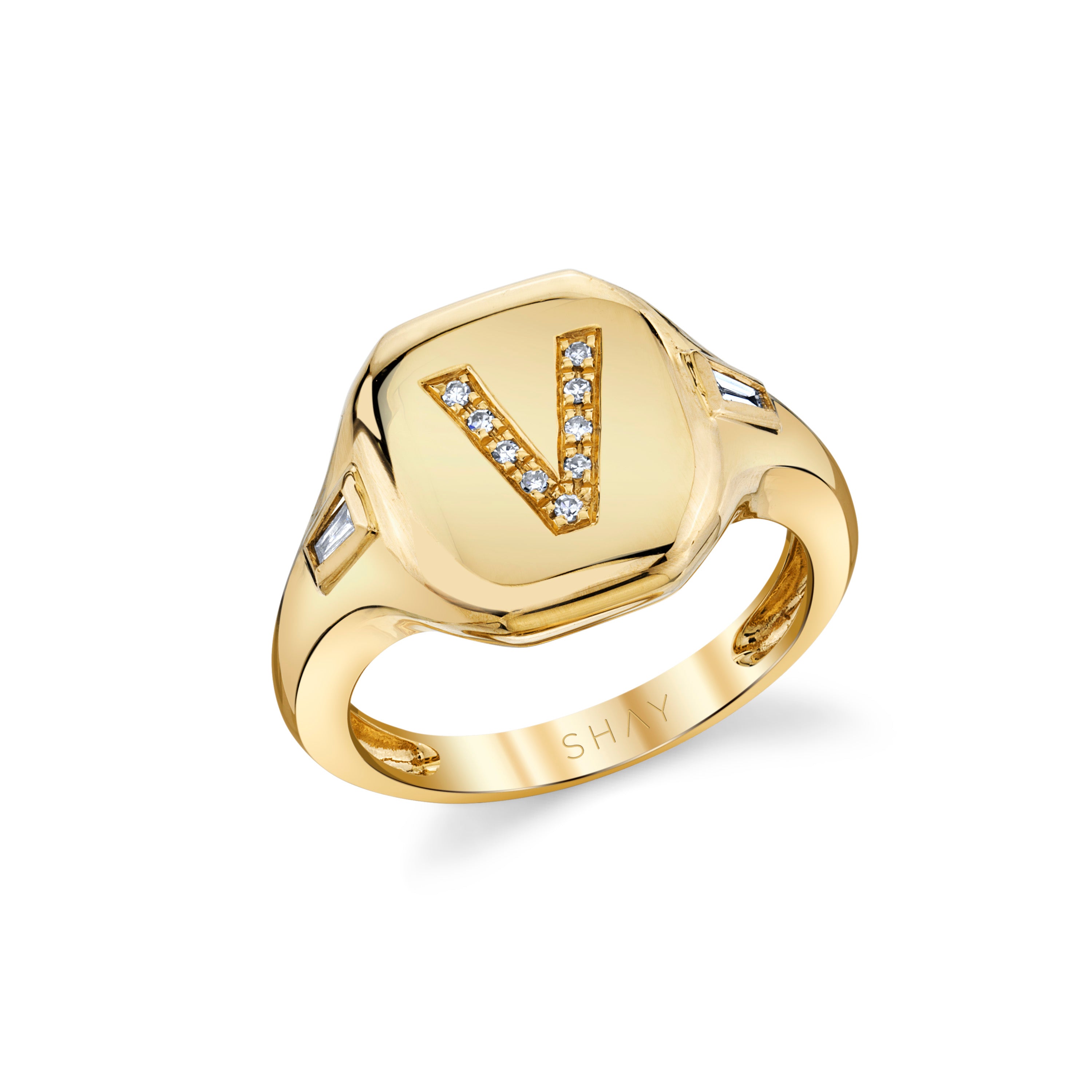 SHAY Ready to Ship Diamond Initial Pinky Ring, 0.1ct, 18k gold, additional view 5