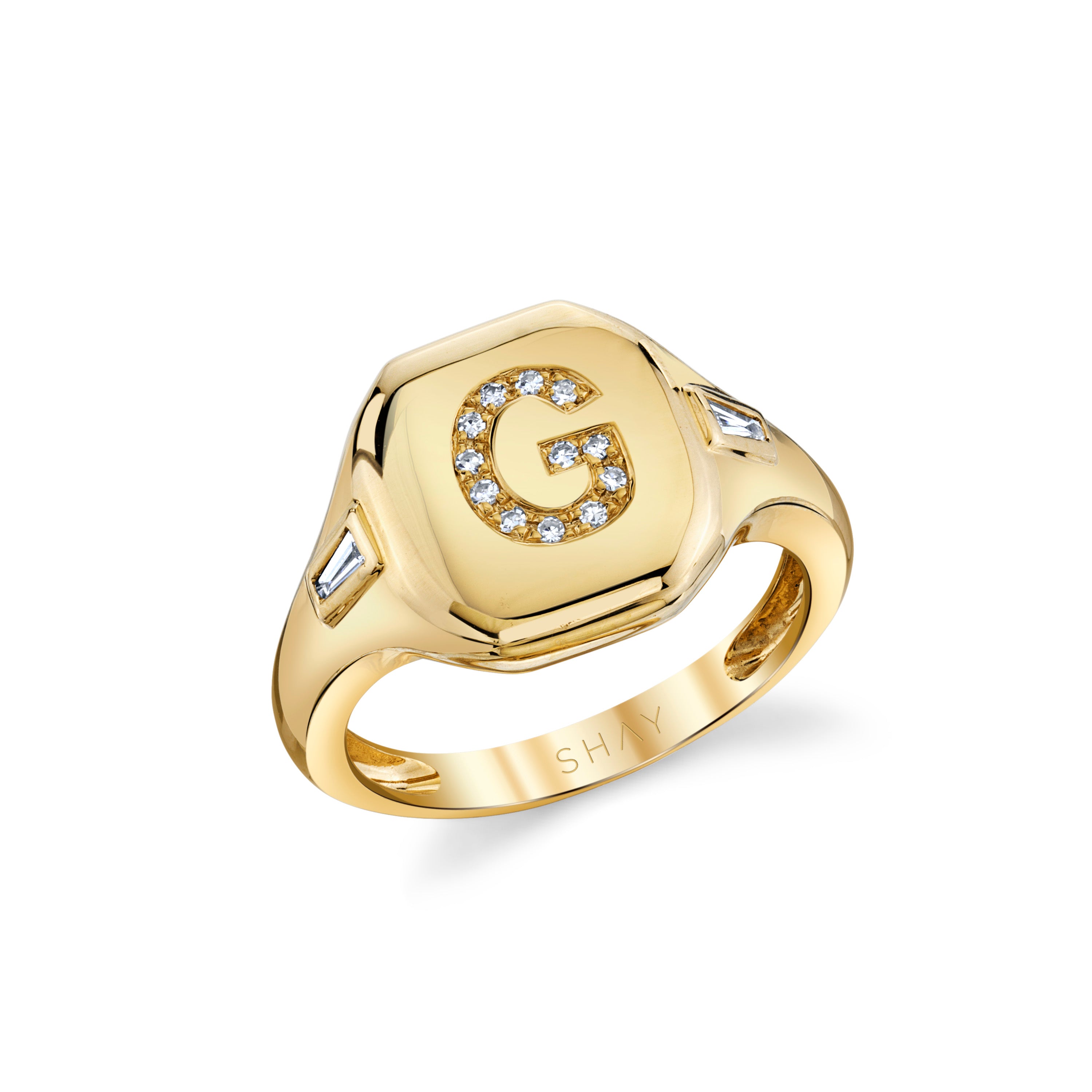 SHAY Ready to Ship Diamond Initial Pinky Ring, 0.1ct, 18k gold, additional view 2