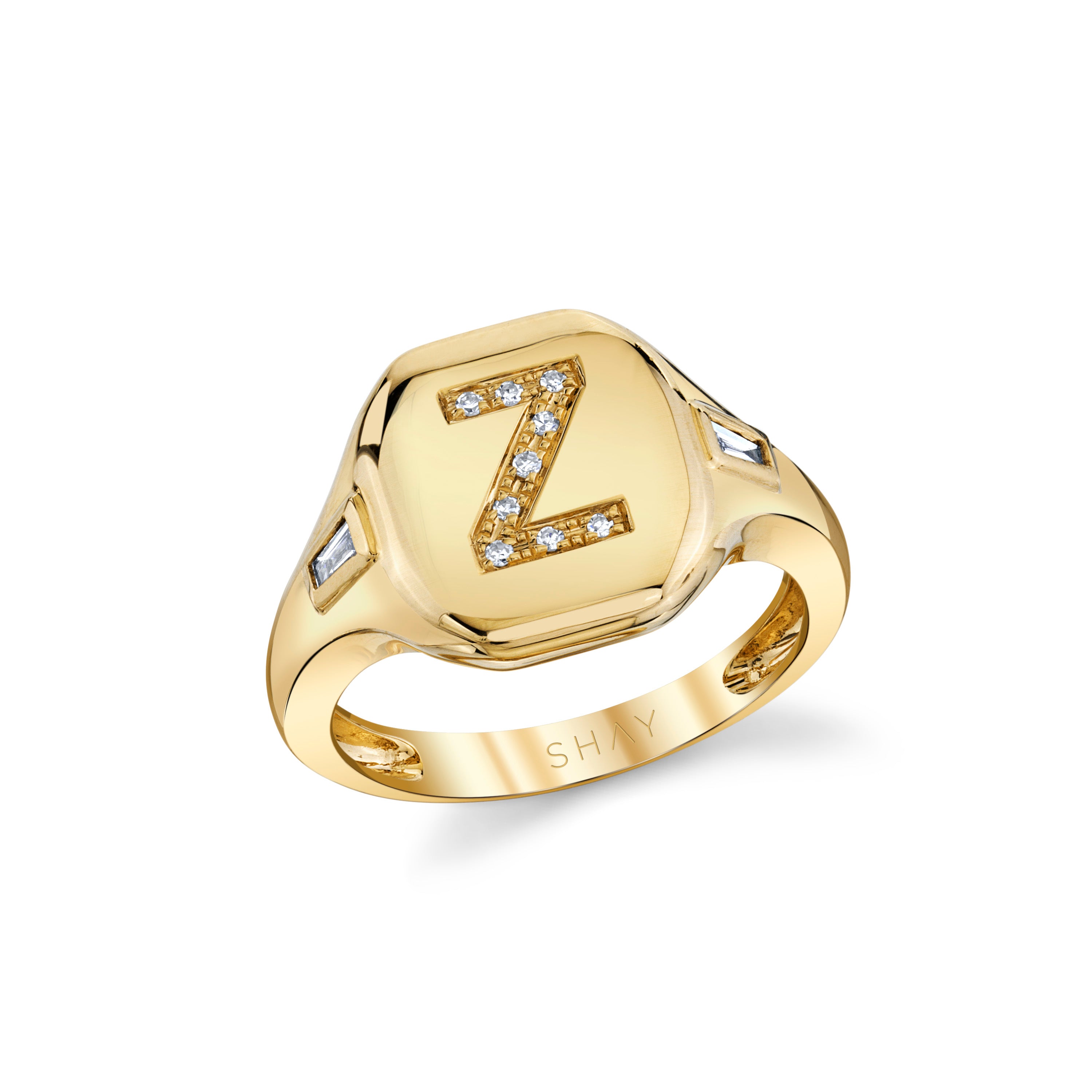 SHAY Ready to Ship Diamond Initial Pinky Ring, 0.1ct, 18k gold, additional view 8