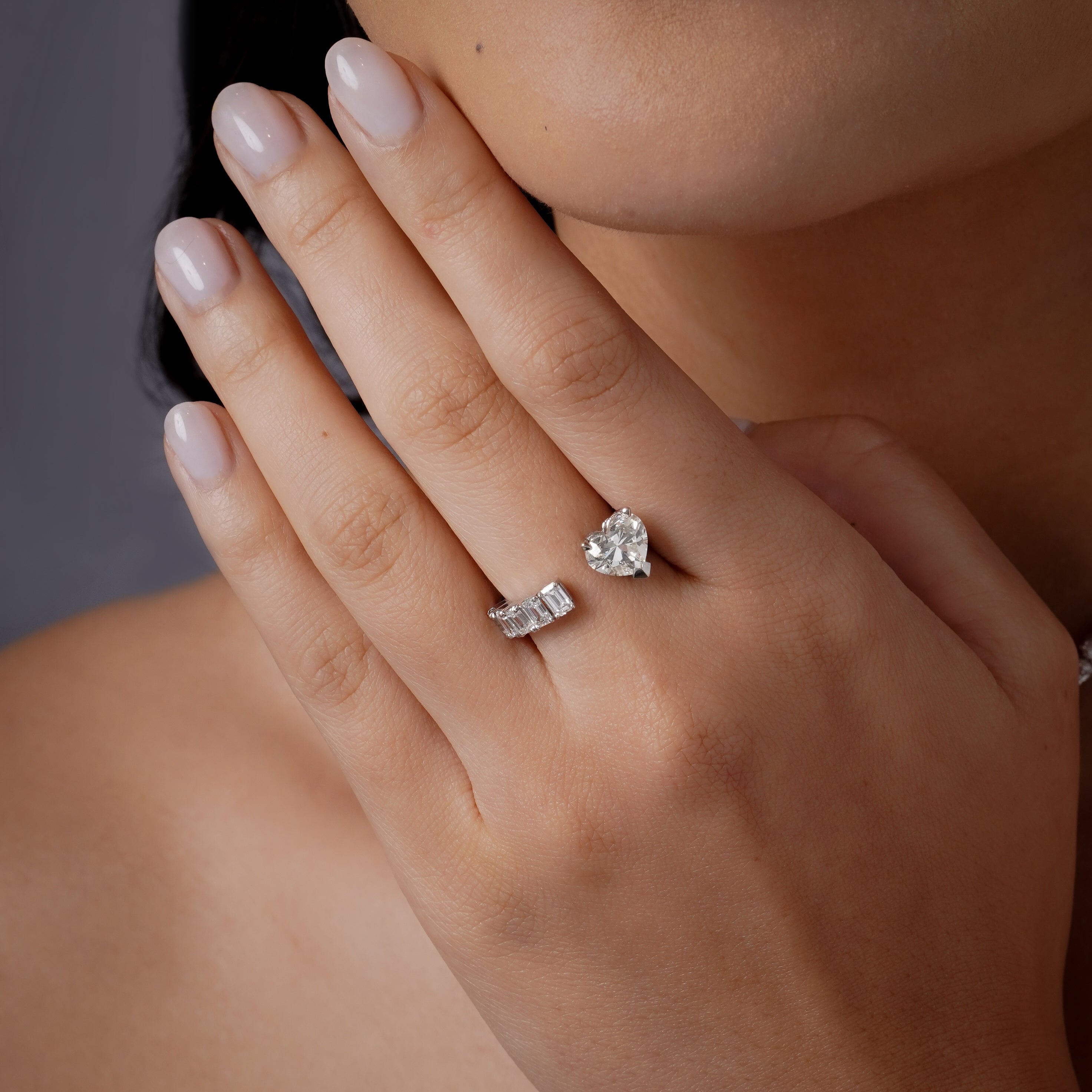 SHAY Diamond Floating Heart Baguette Ring, 2.01ct center, 18k white gold, alternate view