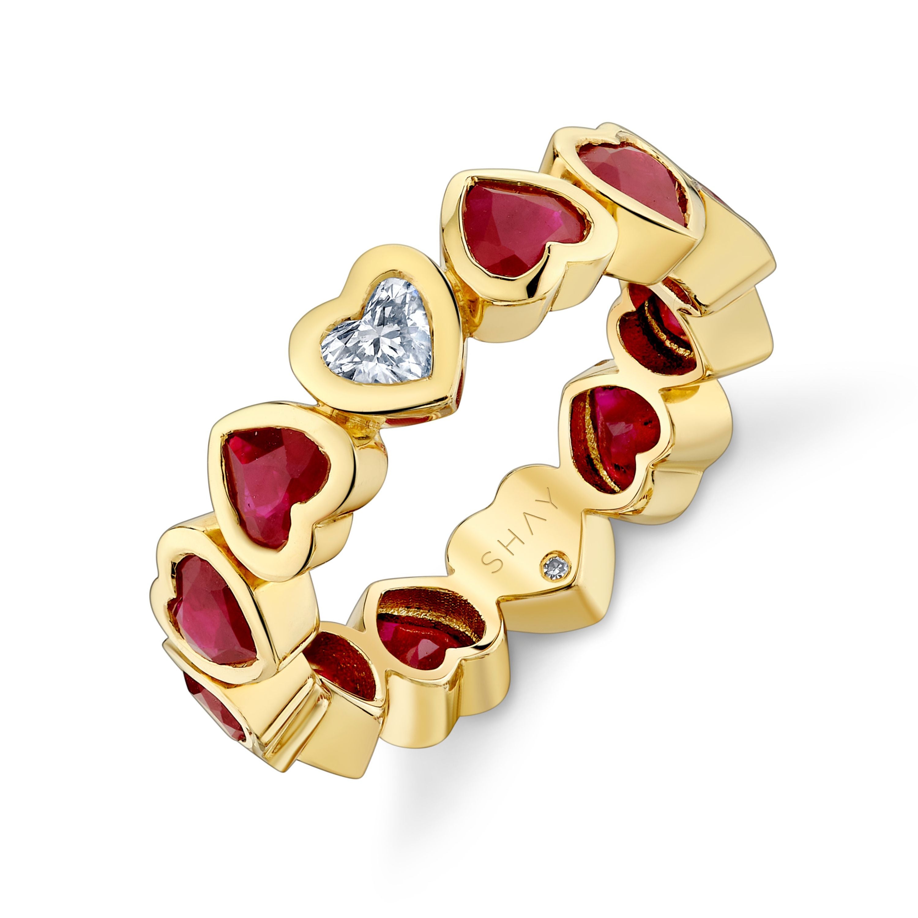 RUBY & DIAMOND BEZEL HEART BAND