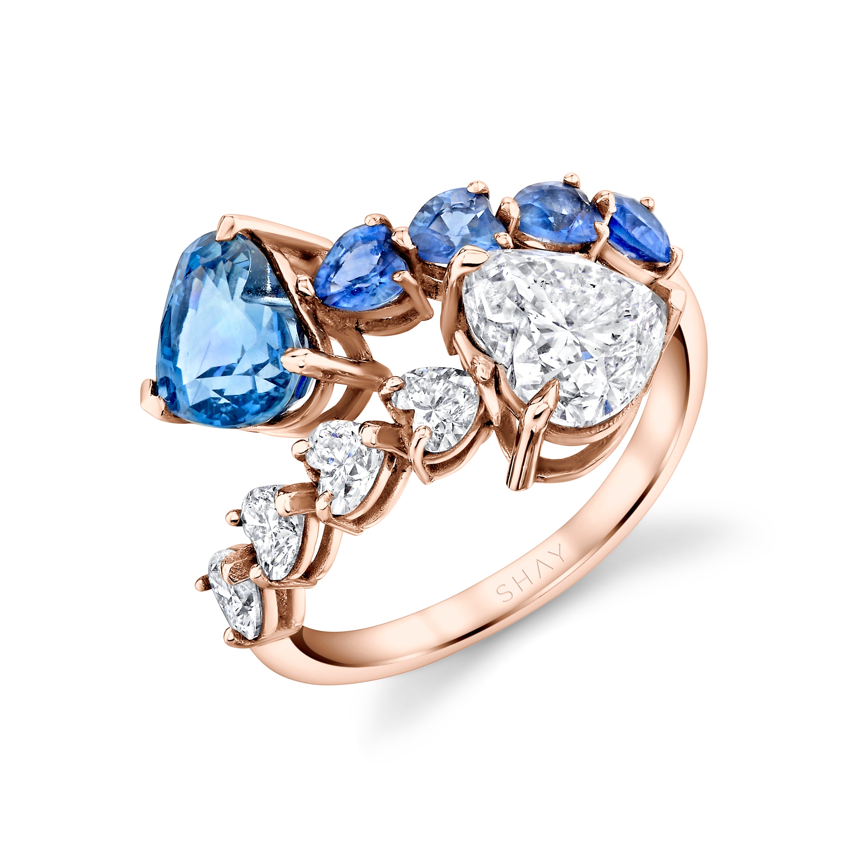 SHAY Ceylon Blue Sapphire & Diamond & Heart Bypass Ring, 2.16ct, 18k gold, additional view