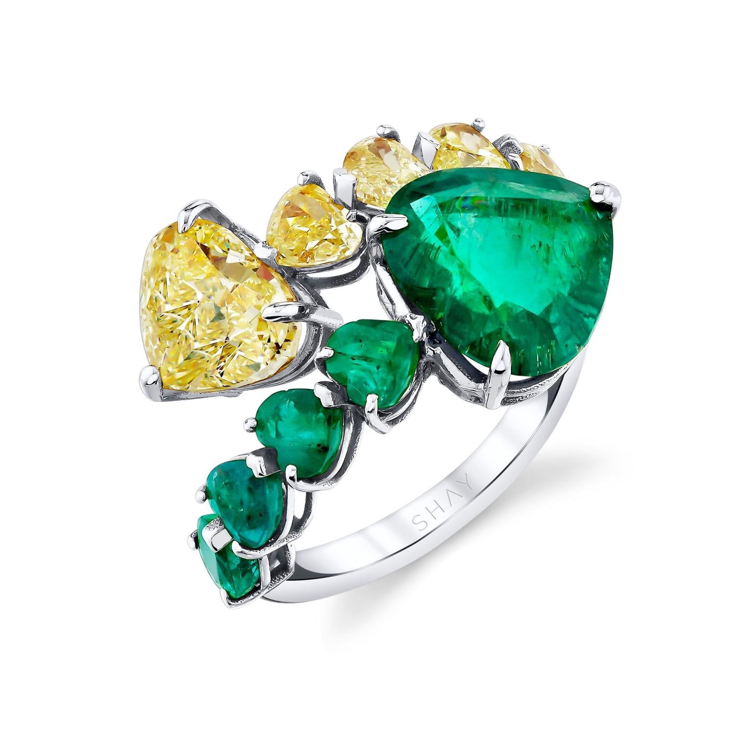 SHAY Yellow Diamond & Emerald Heart Bypass Ring, 4.53ct, 18k gold, additional view 2
