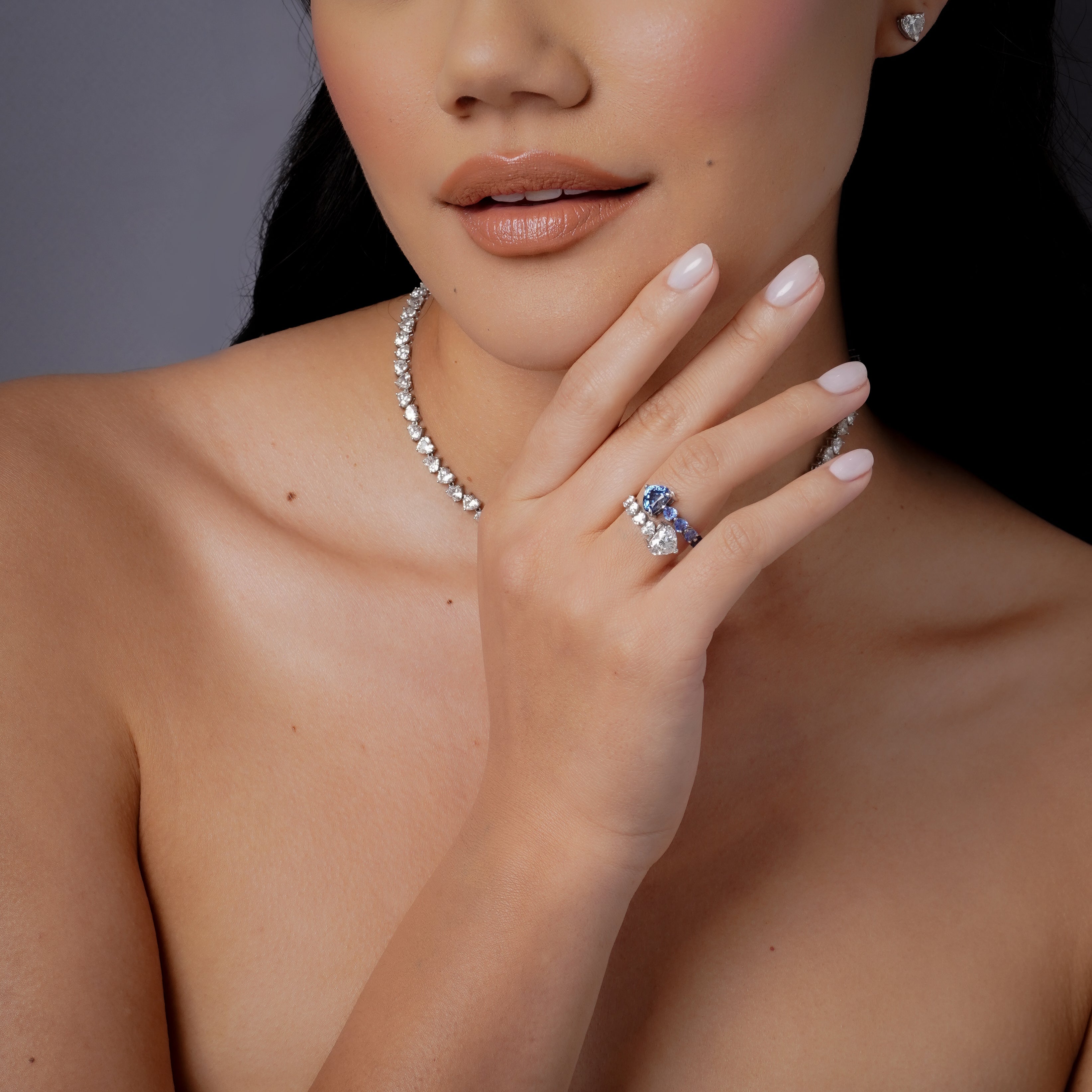 CEYLON BLUE SAPPHIRE & DIAMOND & HEART BYPASS RING