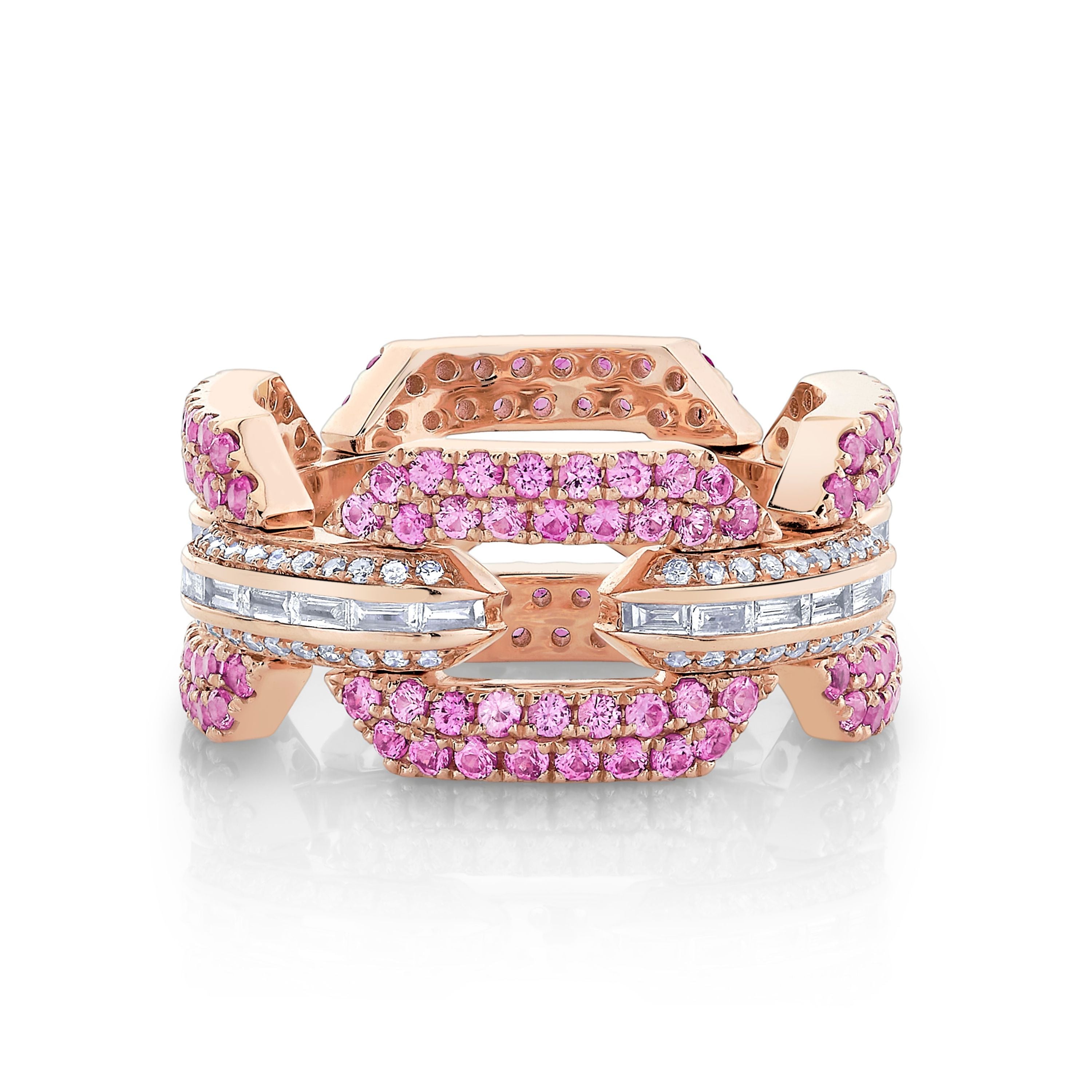 SHAY Ready to Ship Pink Sapphire & Diamond Flat Geo Link Ring, 18k gold, primary view