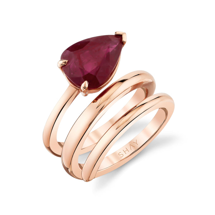 RUBY PEAR SOLID GOLD SPIRAL PINKY RING