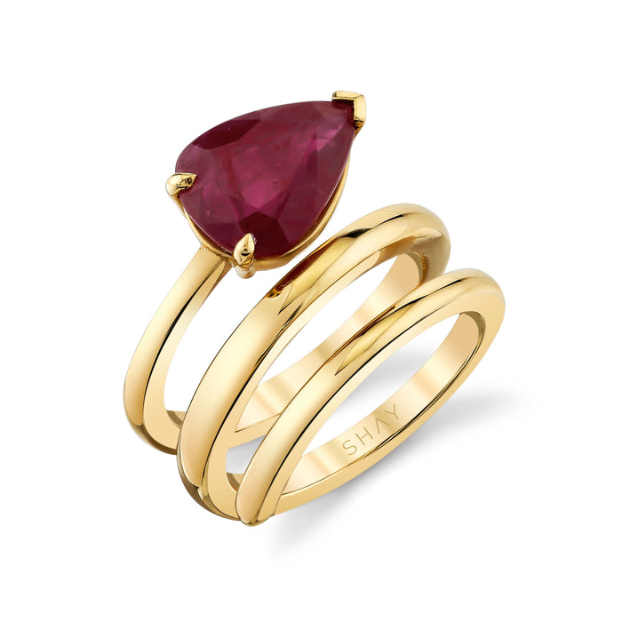 RUBY PEAR SOLID GOLD SPIRAL PINKY RING