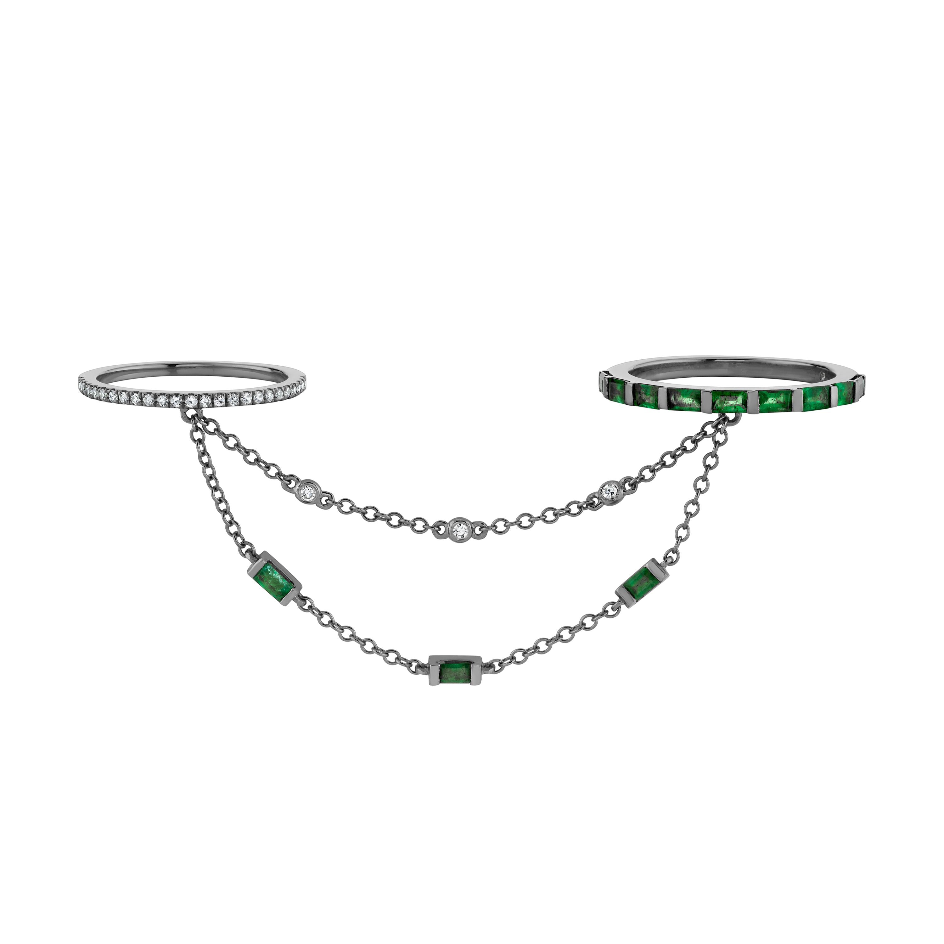 SHAY Emerald Cascade Chain Ring, 0.14ct, 18k gold, additional view