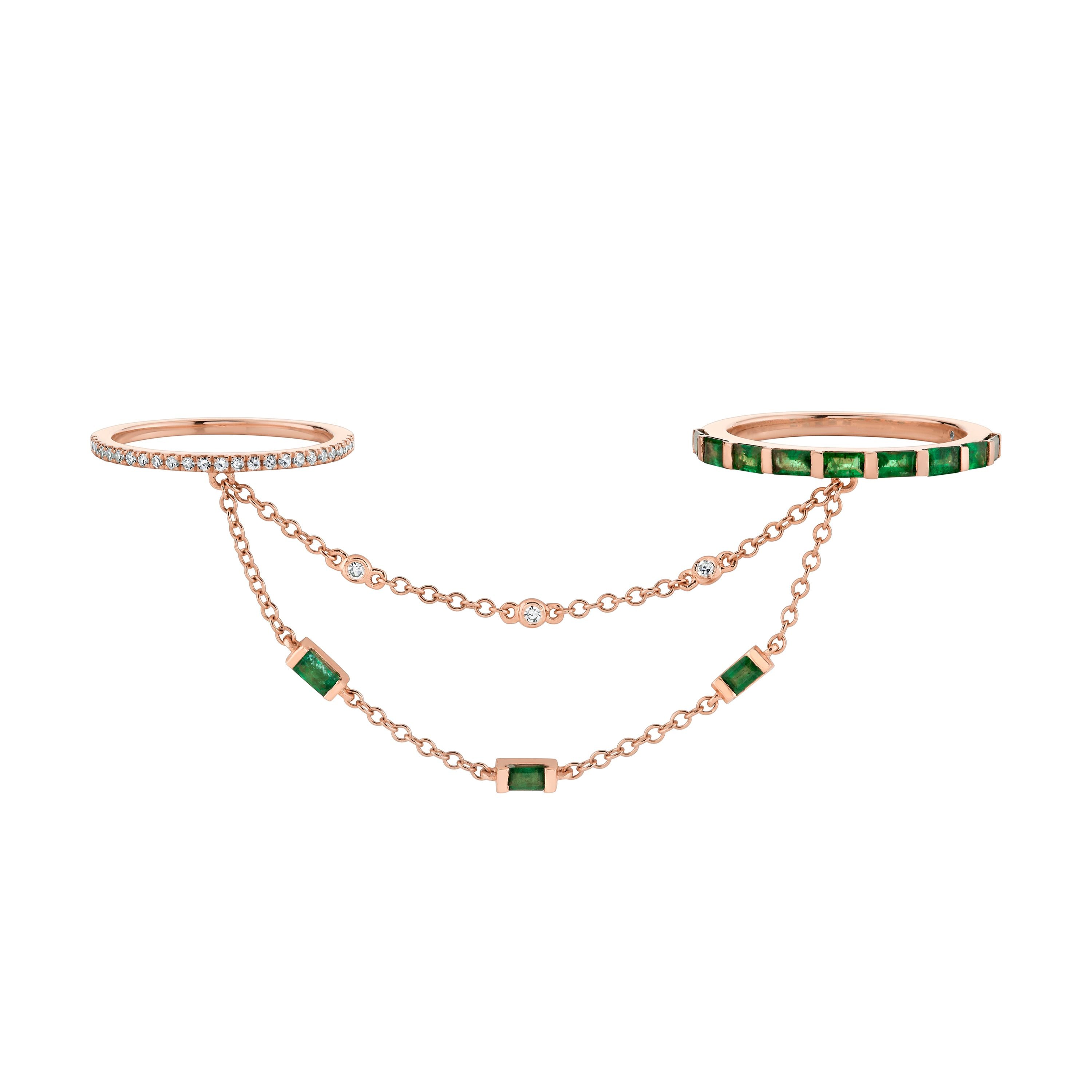 SHAY Emerald Cascade Chain Ring, 0.14ct, 18k gold, detail view