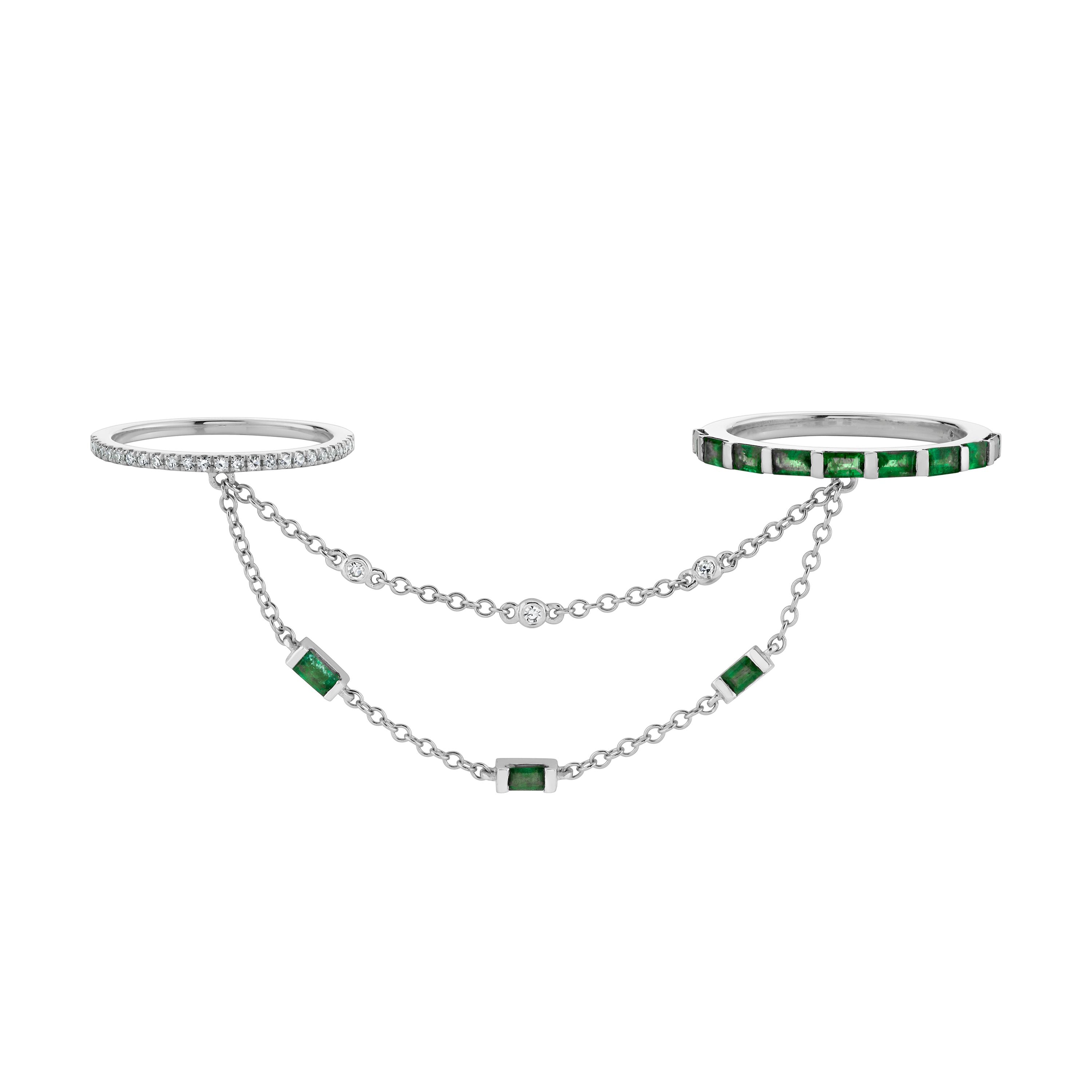SHAY Emerald Cascade Chain Ring, 0.14ct, 18k gold, side view