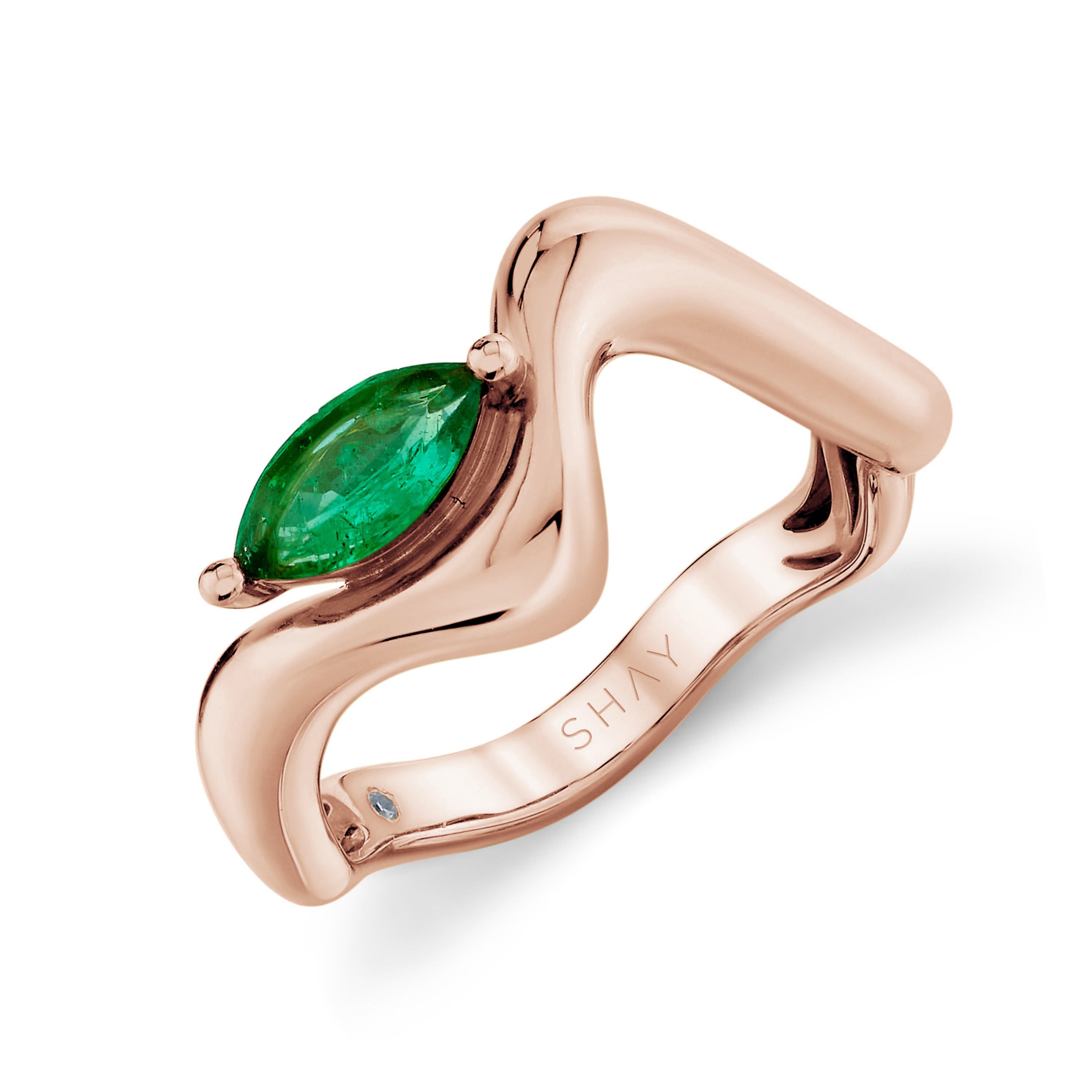 EMERALD MARQUISE WAVE PINKY RING