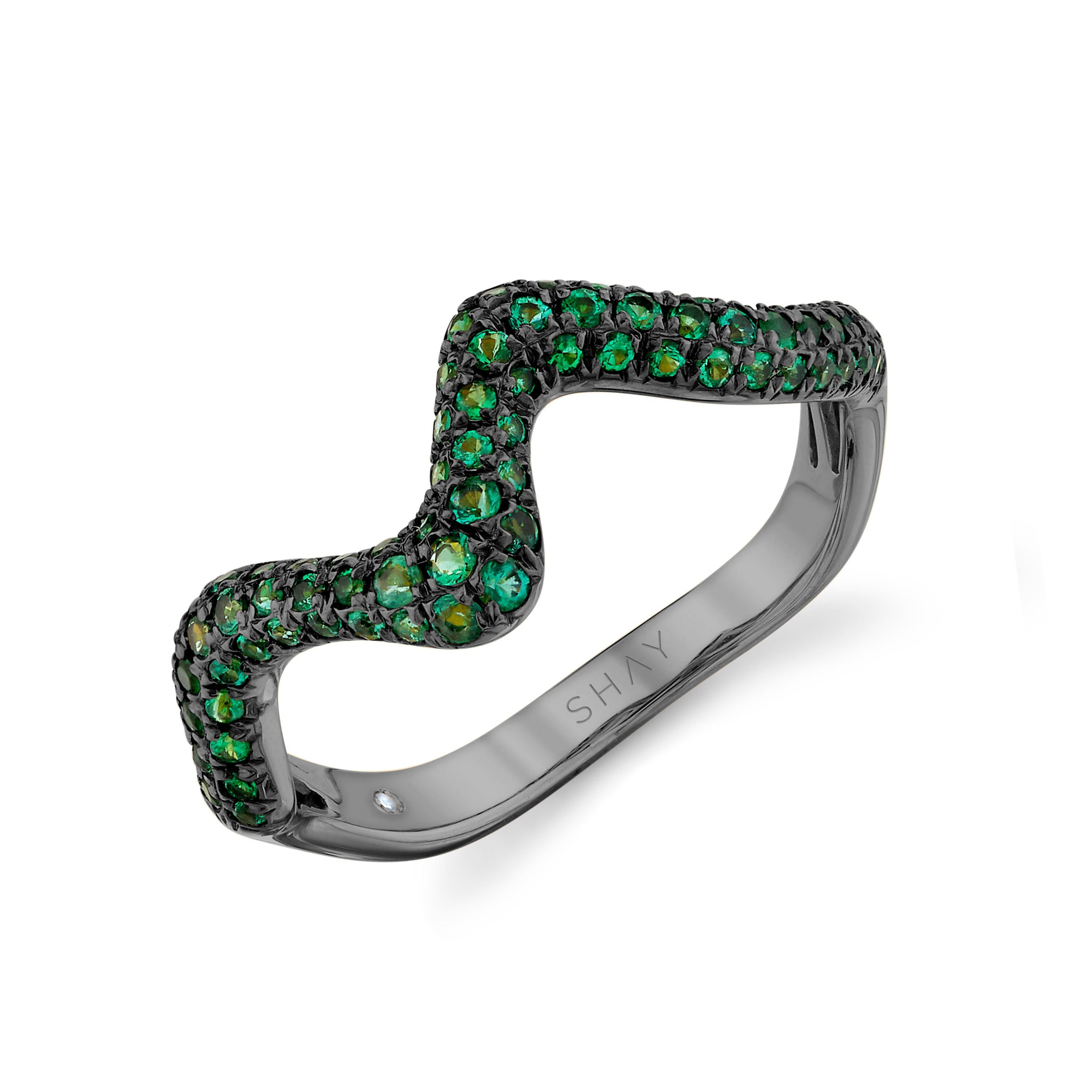 EMERALD WAVE PINKY RING