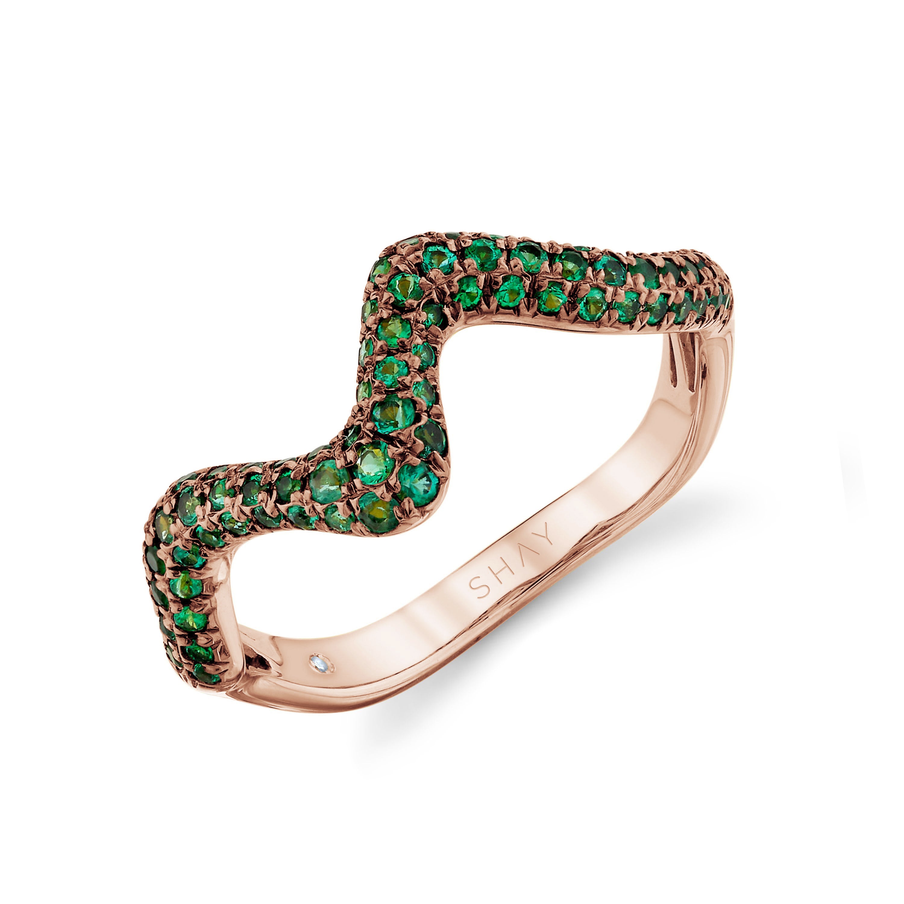 EMERALD WAVE PINKY RING