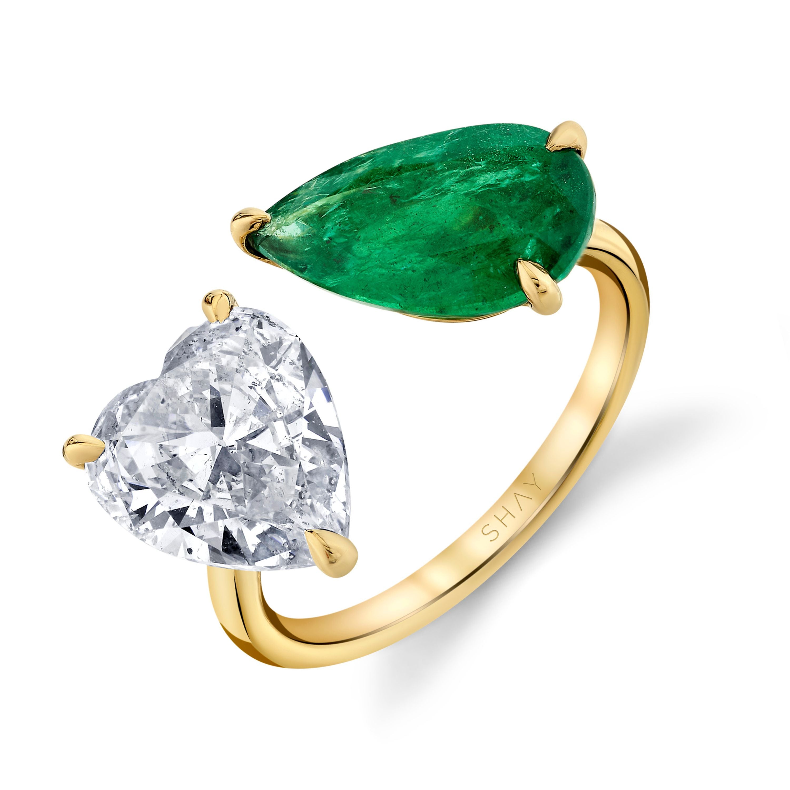 EMERALD & DIAMOND TWIN RING