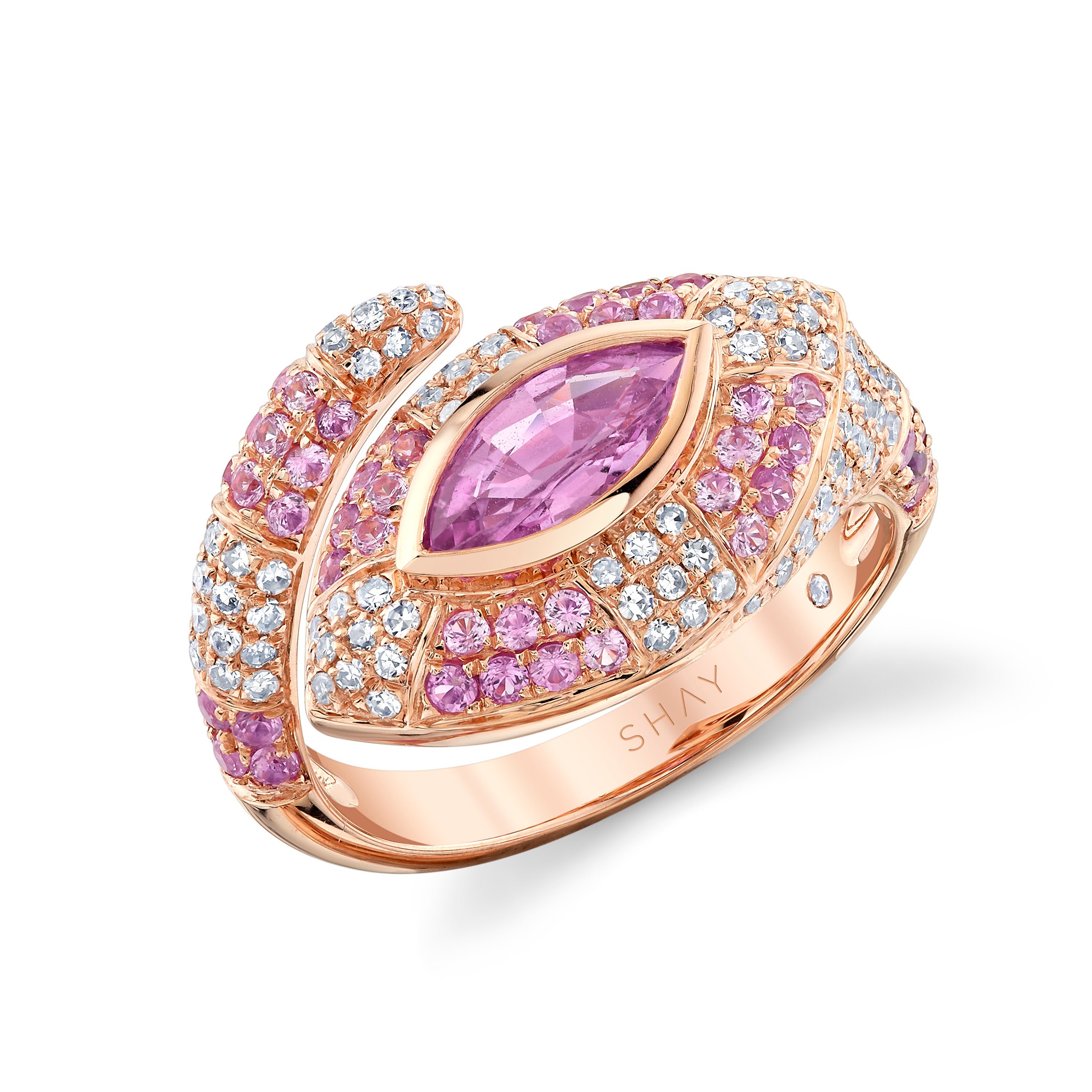 READY TO SHIP PINK SAPPHIRE & DIAMOND RIVIERA PINKY RING