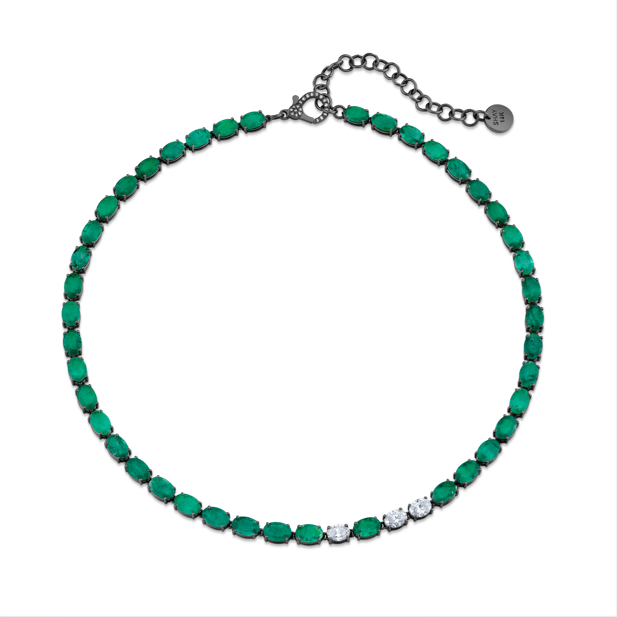 EMERALD & DIAMOND OVAL TENNIS NECKLACE