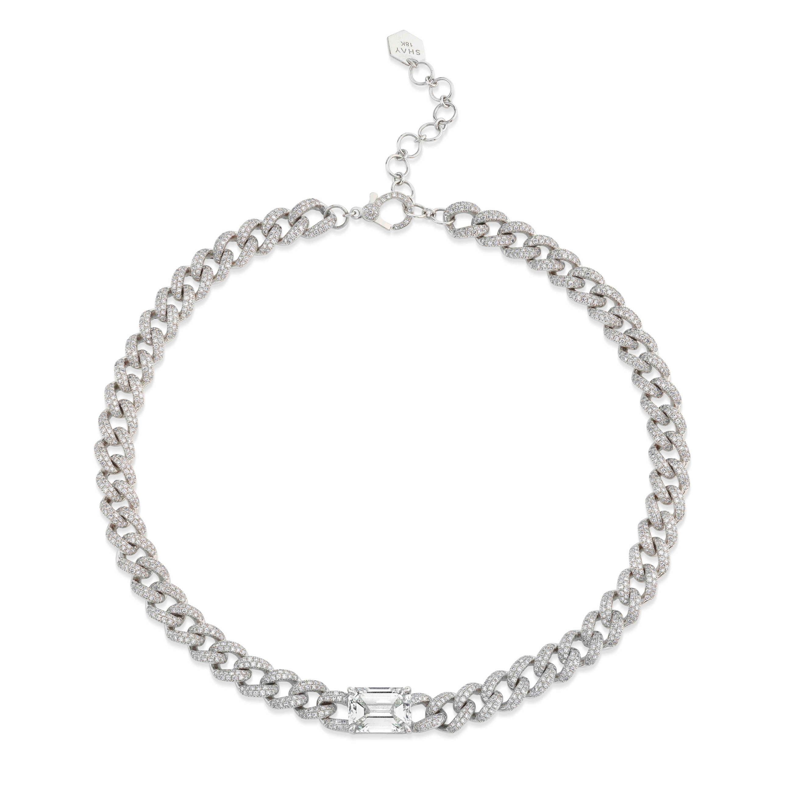 DIAMOND EMERALD CUT LINK NECKLACE