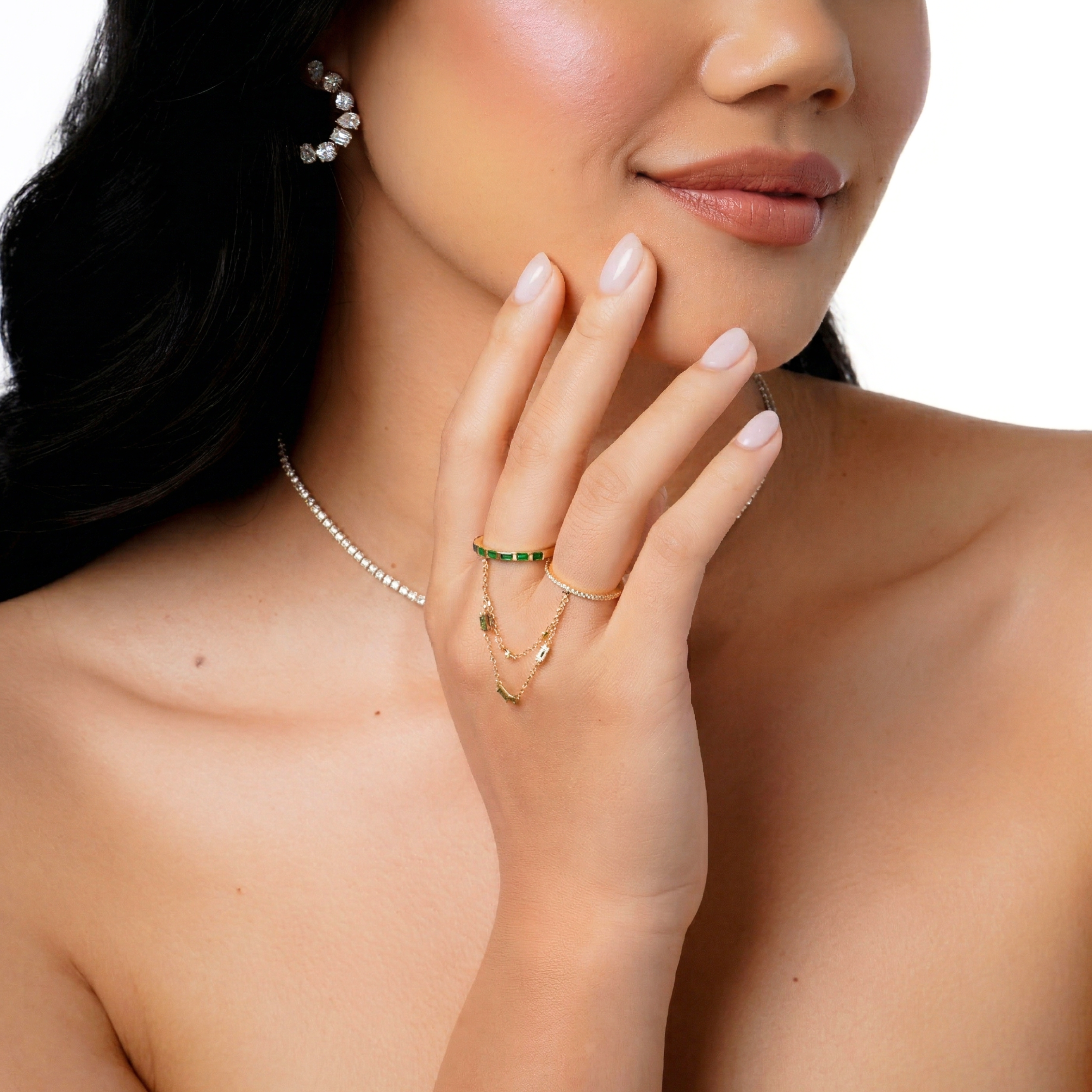 SHAY Ready to Ship Emerald Cascade Chain Ring, 0.14ct, 18k gold, alternate view