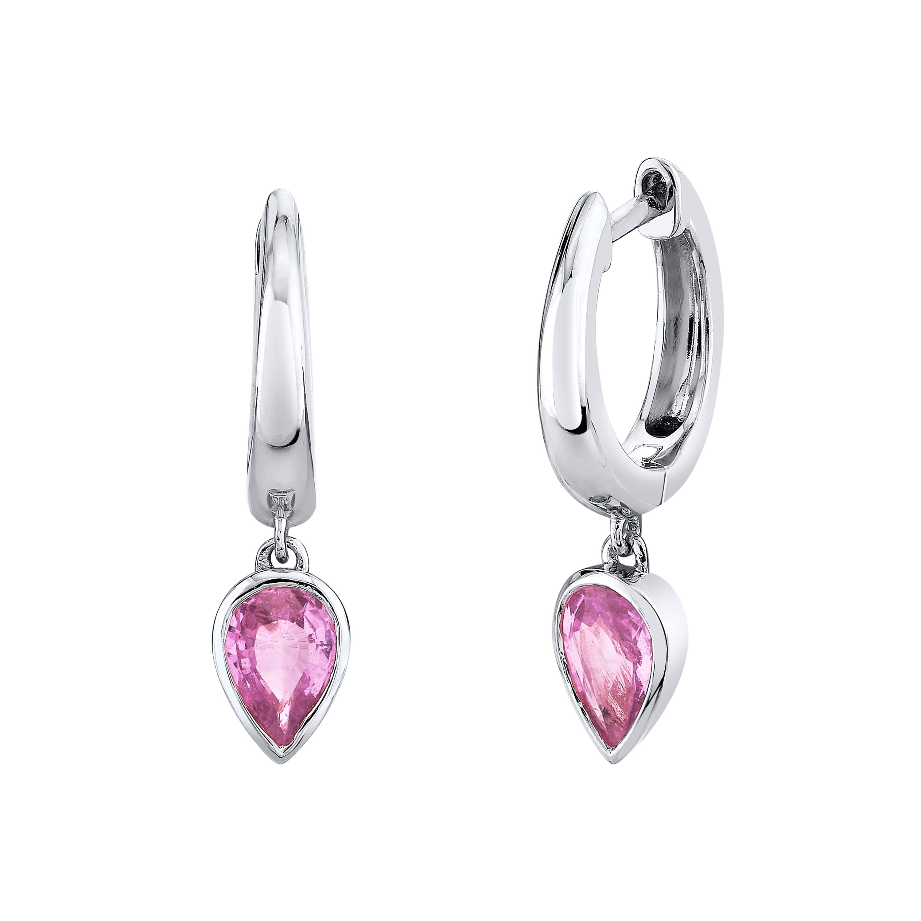 SHAY Pink Sapphire Pear Drop Huggies, 1ct, 18k gold, side view