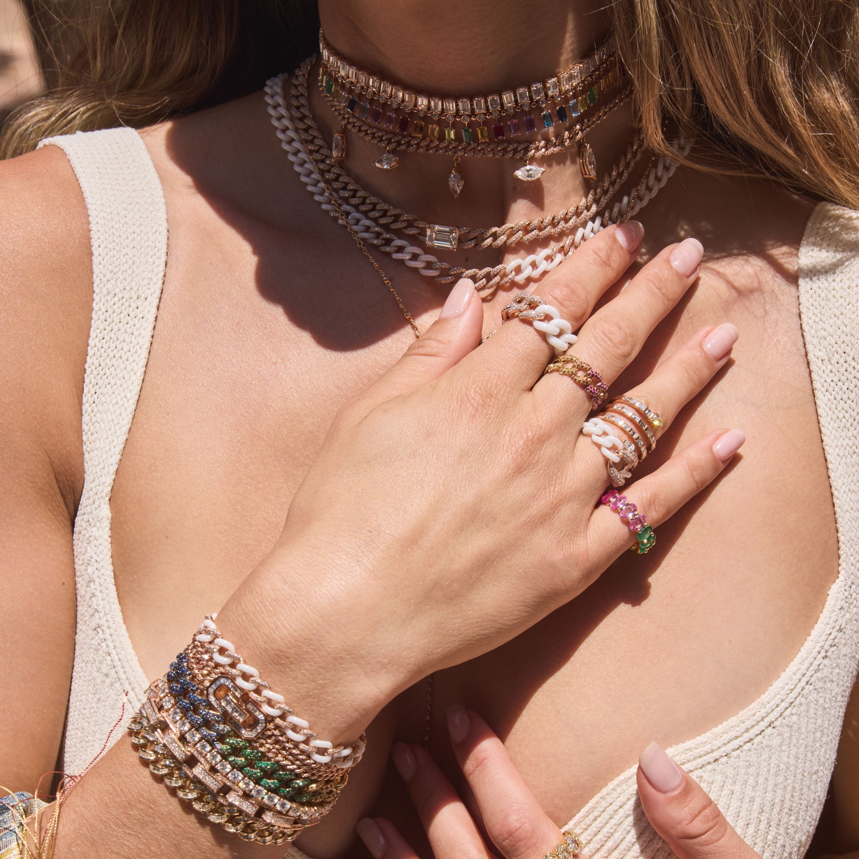 READY TO SHIP WHITE CERAMIC PAVE ESSENTIAL LINK RING