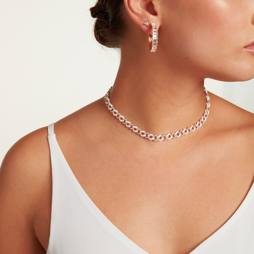 DIAMOND & CERAMIC ALTERNATING MEDIUM LINK NECKLACE