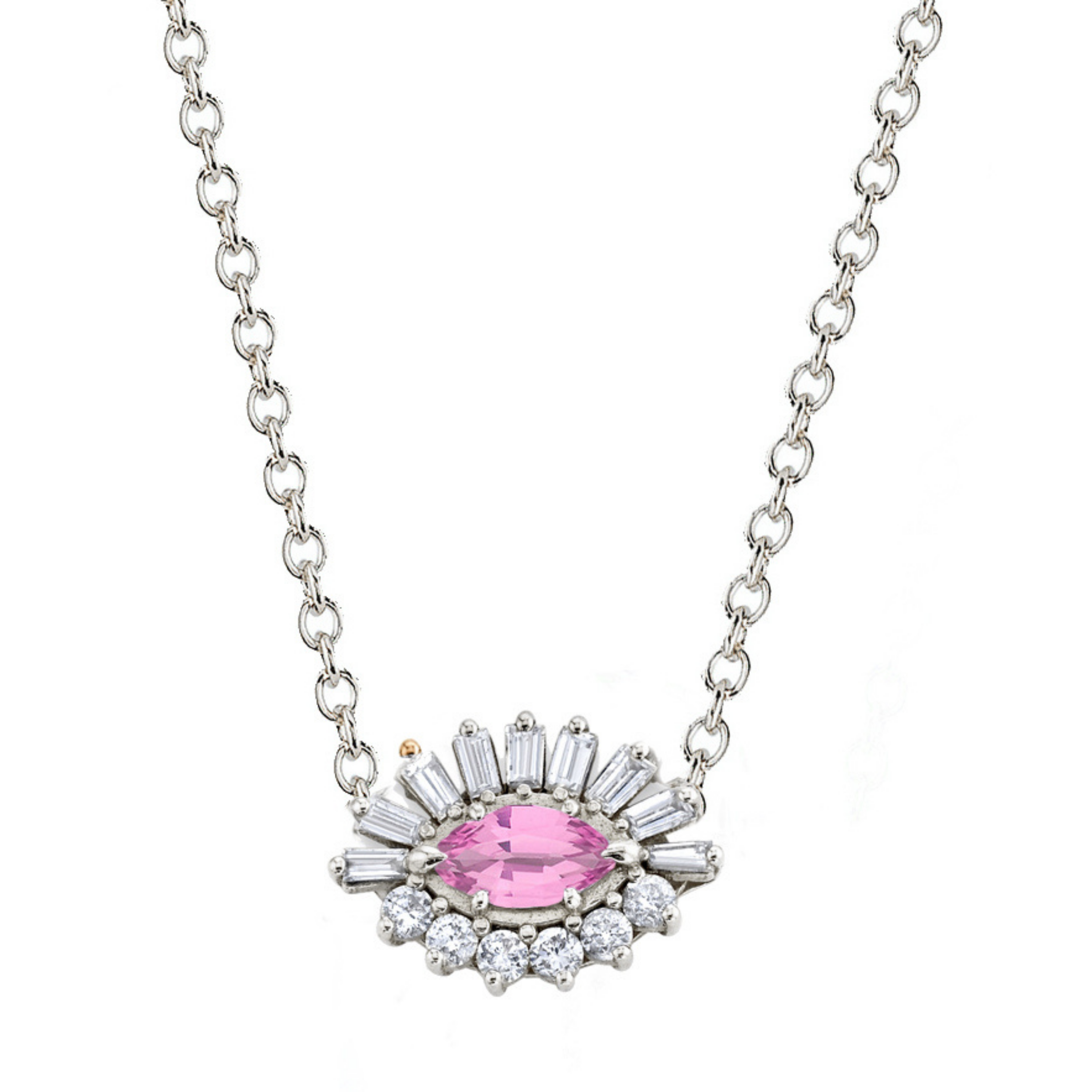 SHAY Pink Sapphire & Diamond Evil Eye Necklace, 1.5ct, 18k gold, side view