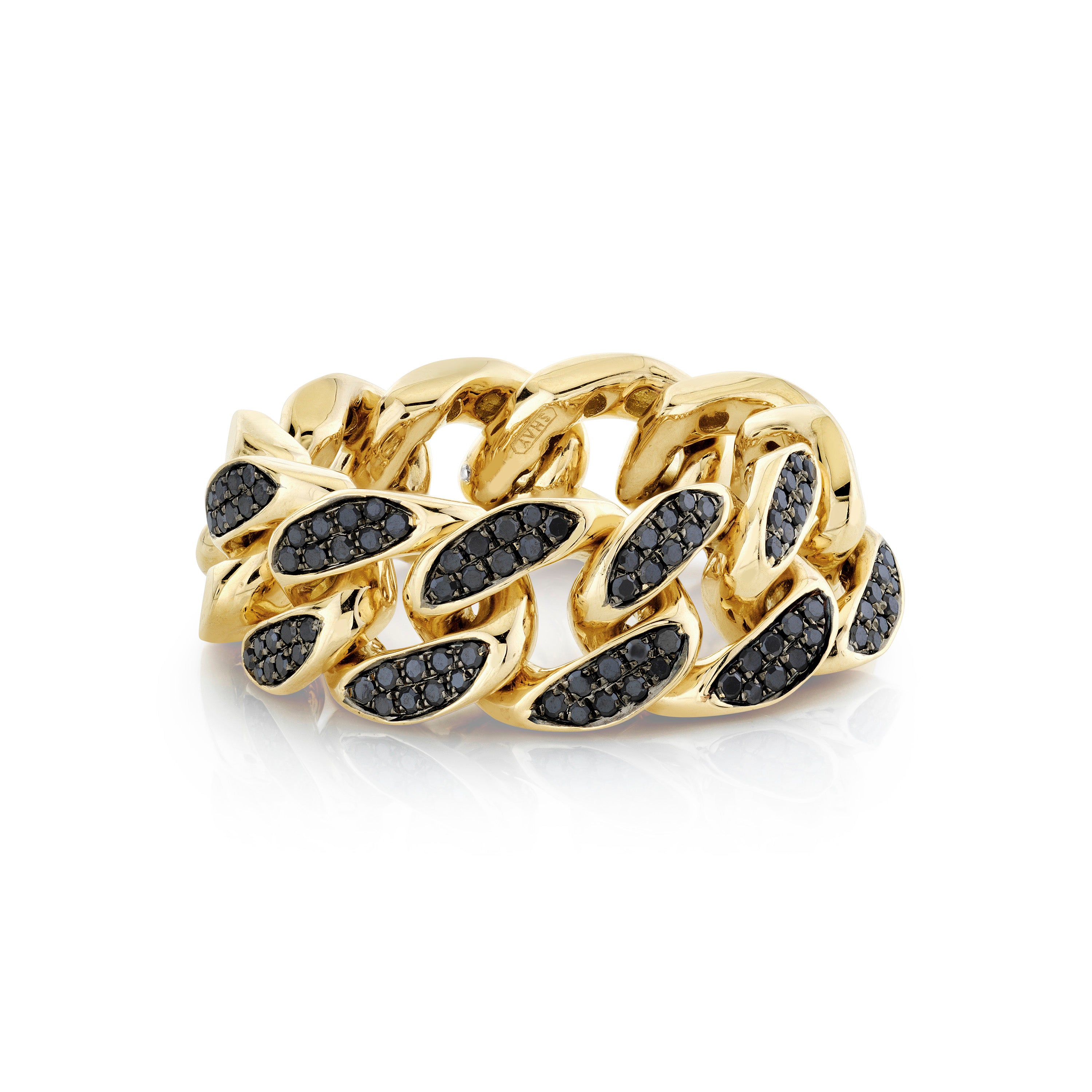 MEN'S PARTIAL PAVE BLACK DIAMOND FLAT LINK RING