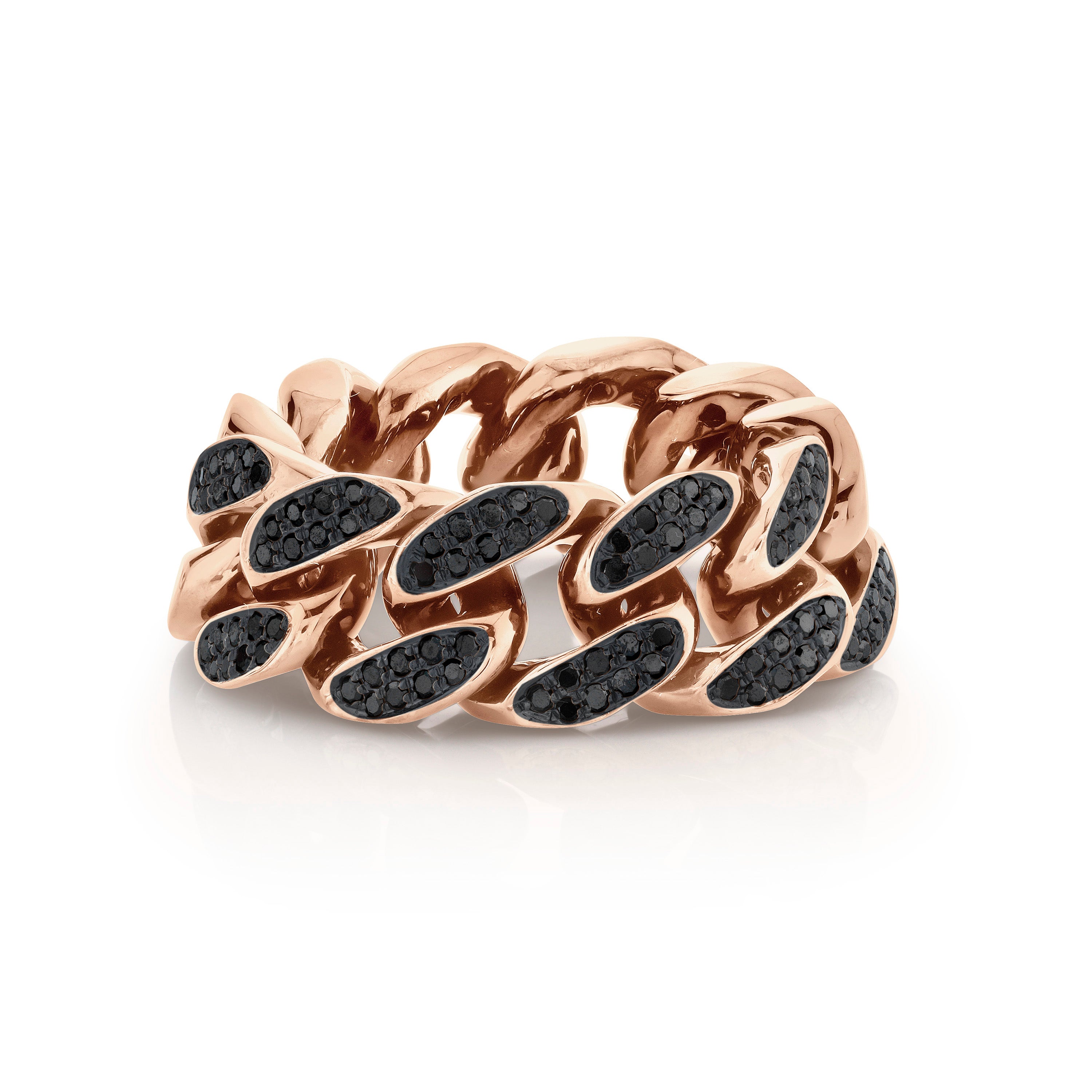 MEN'S PARTIAL PAVE BLACK DIAMOND FLAT LINK RING