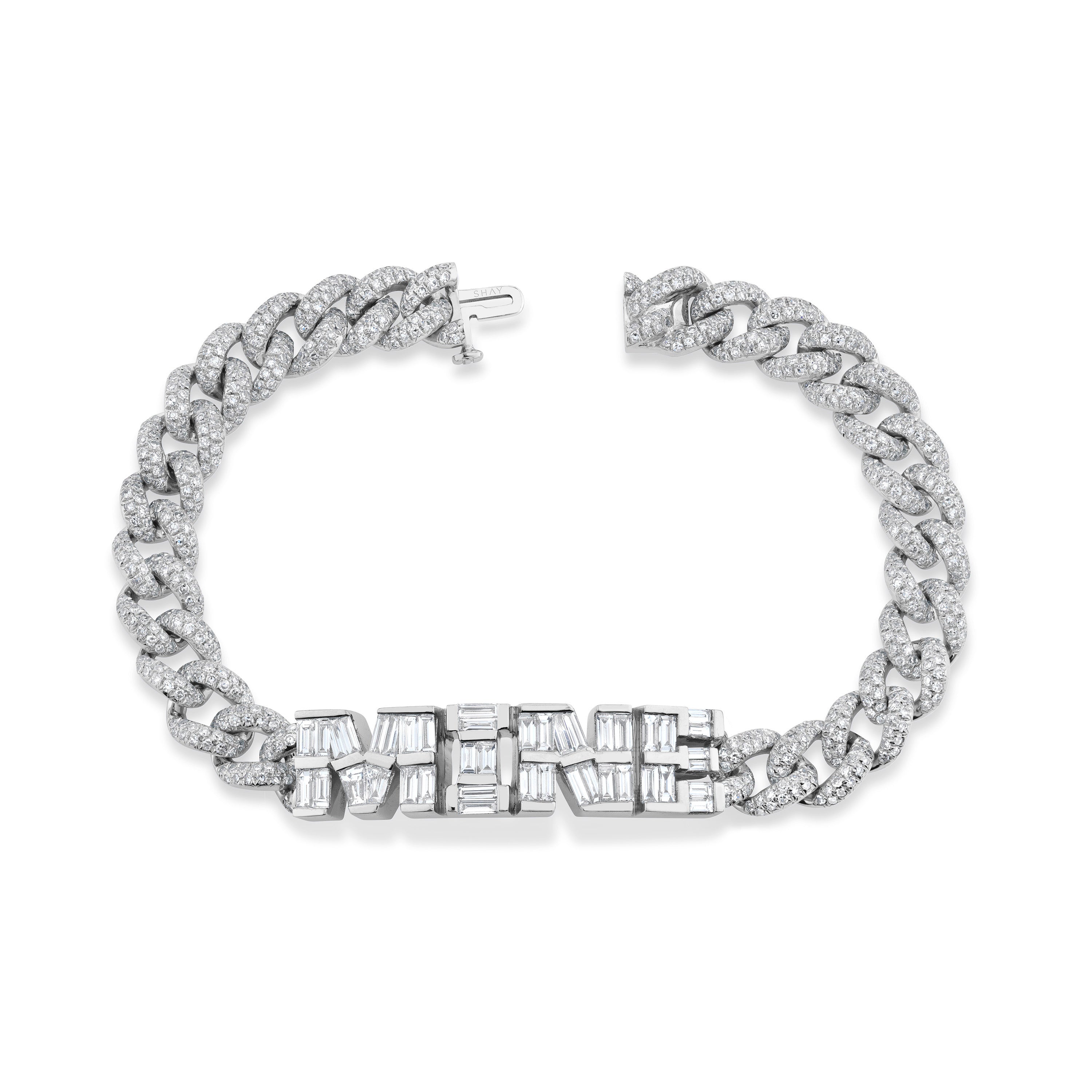 DIAMOND BAGUETTE 4 LETTER MEDIUM LINK BRACELET