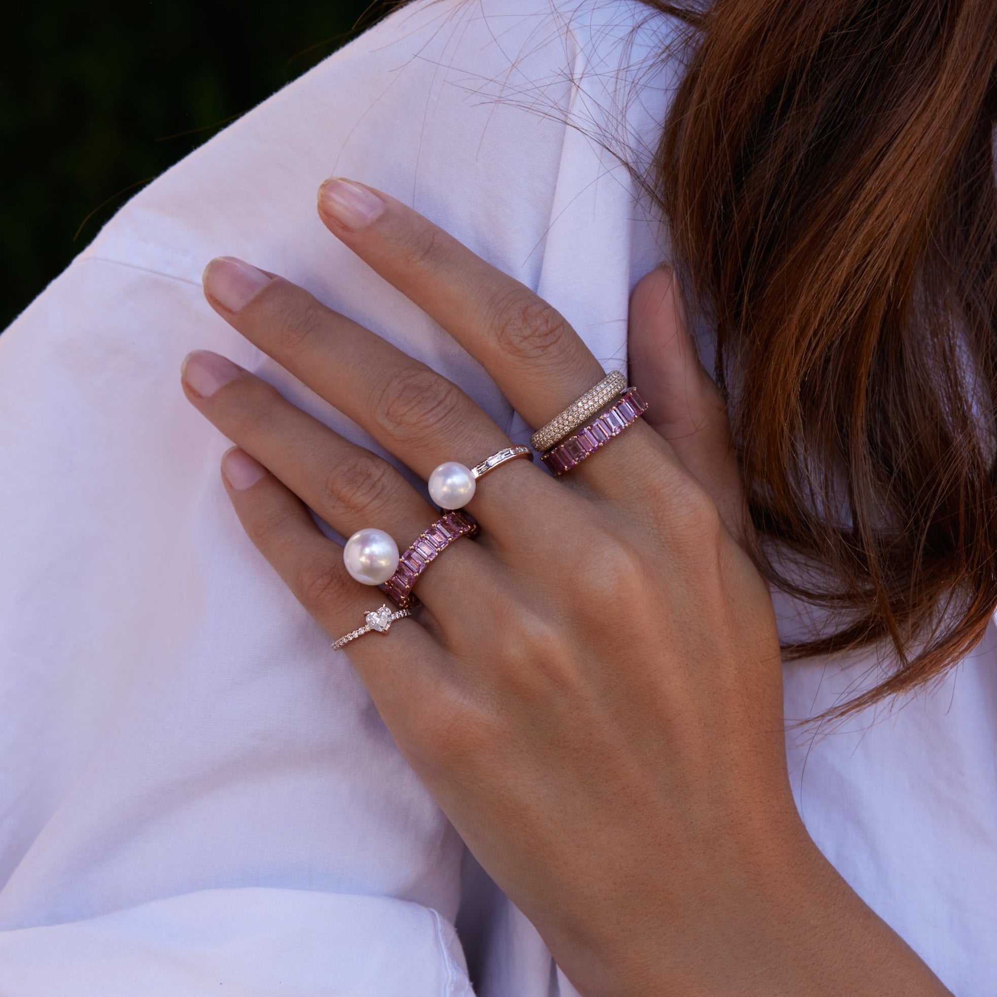 SHAY Ready to Ship Pearl & Diamond 2 in 1 Ring, 18k gold, side view