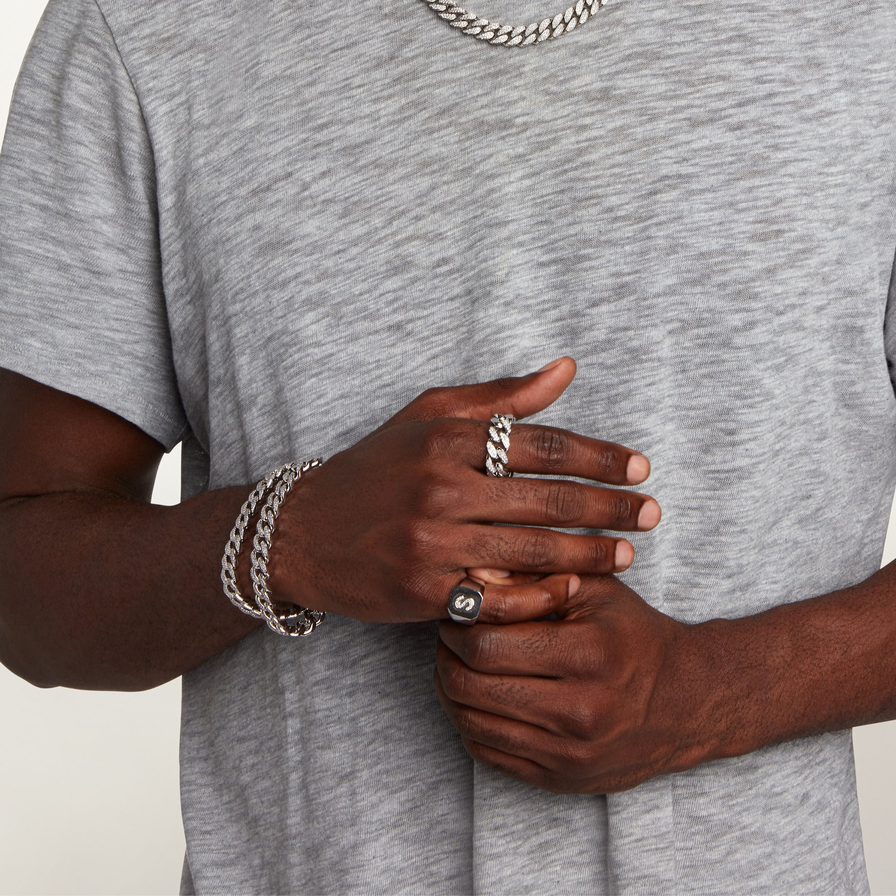 MEN'S PARTIAL PAVE DIAMOND FLAT LINK RING