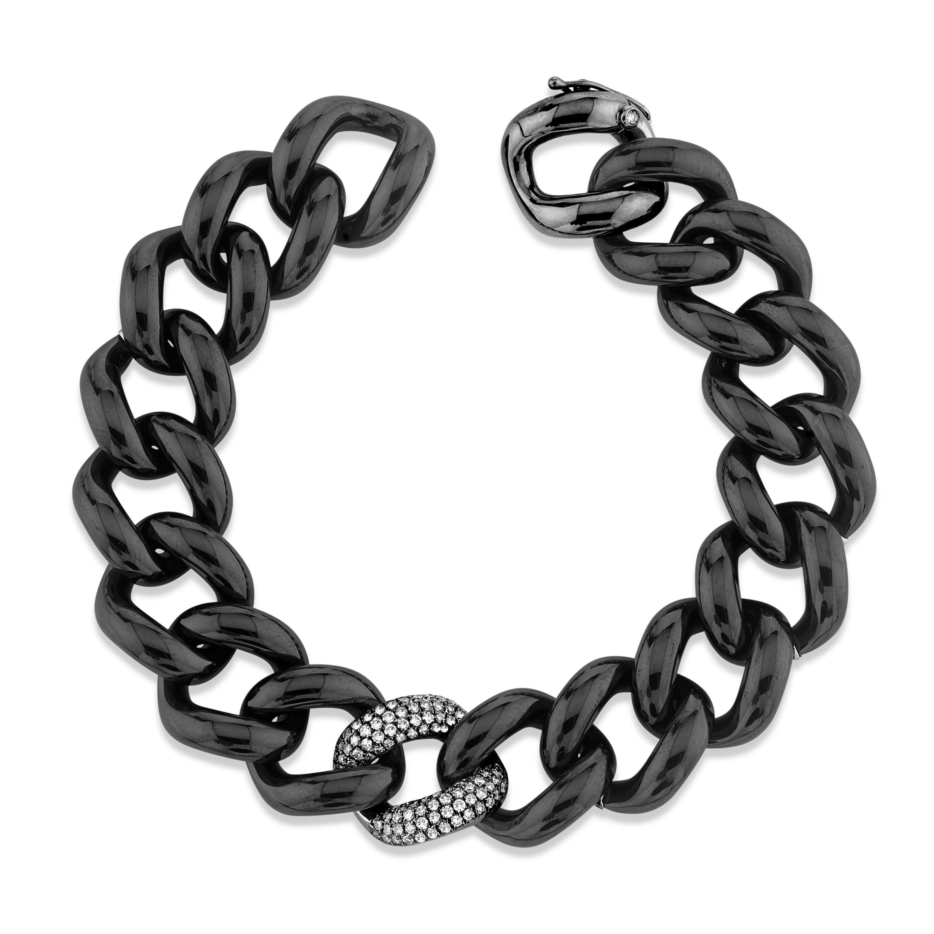 BLACK CERAMIC SINGLE PAVE JUMBO LINK BRACELET